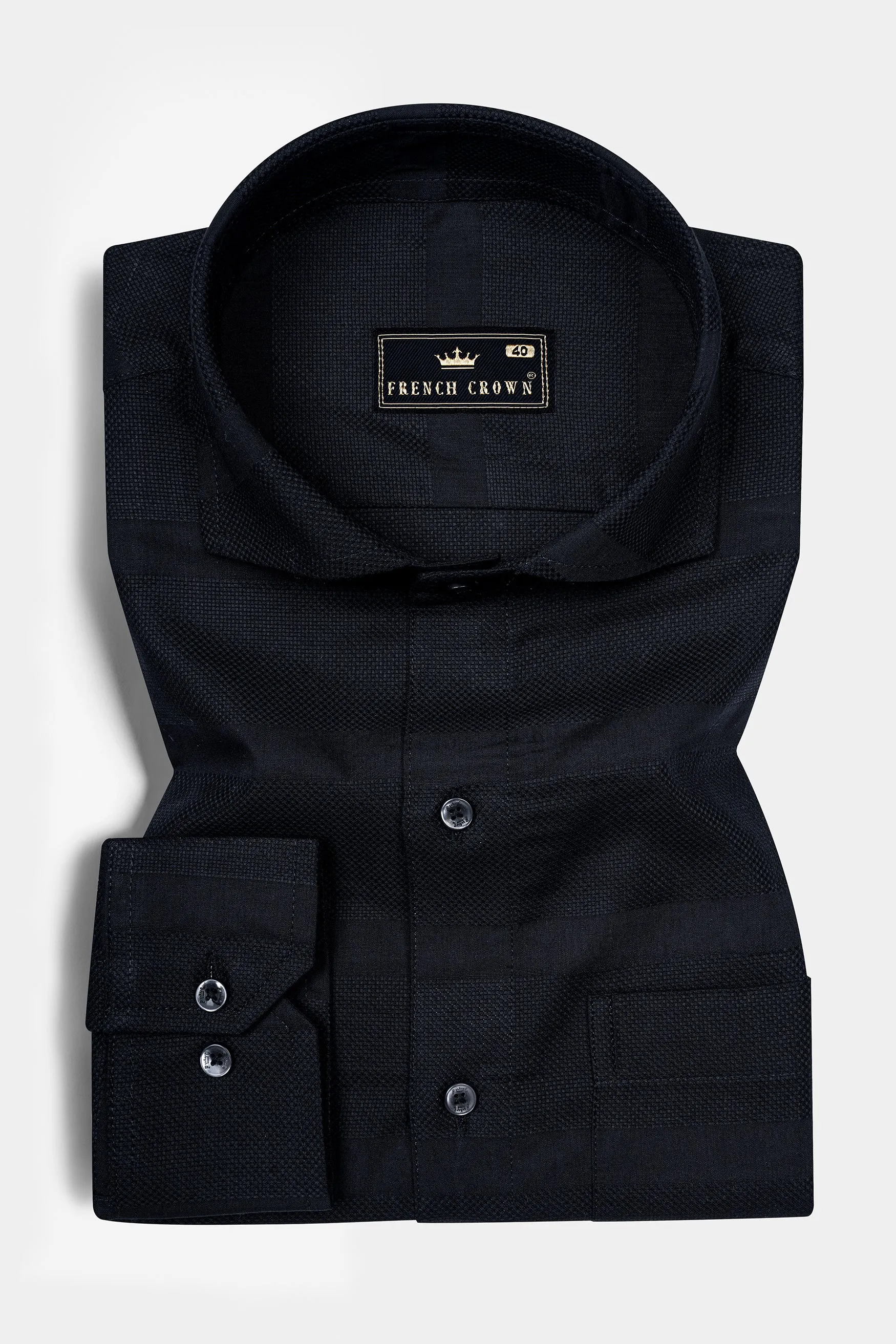 Jade Black Dobby Textured Premium Giza Cotton Shirt sold by French Crown product image thumbnail 3