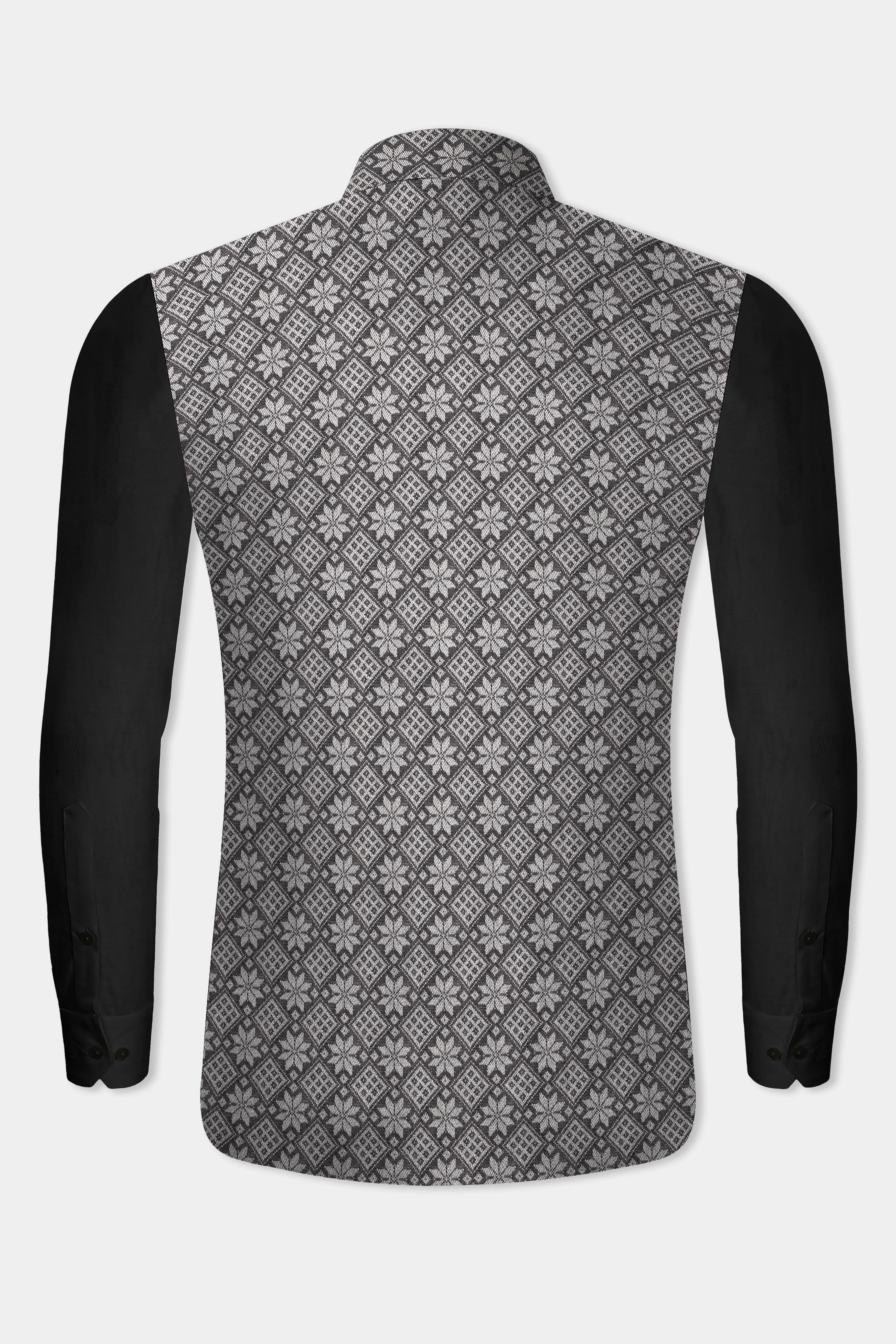 Ironside gray and Cement gray Floral Printed Nehru Jacket sold by French Crown product image thumbnail 5