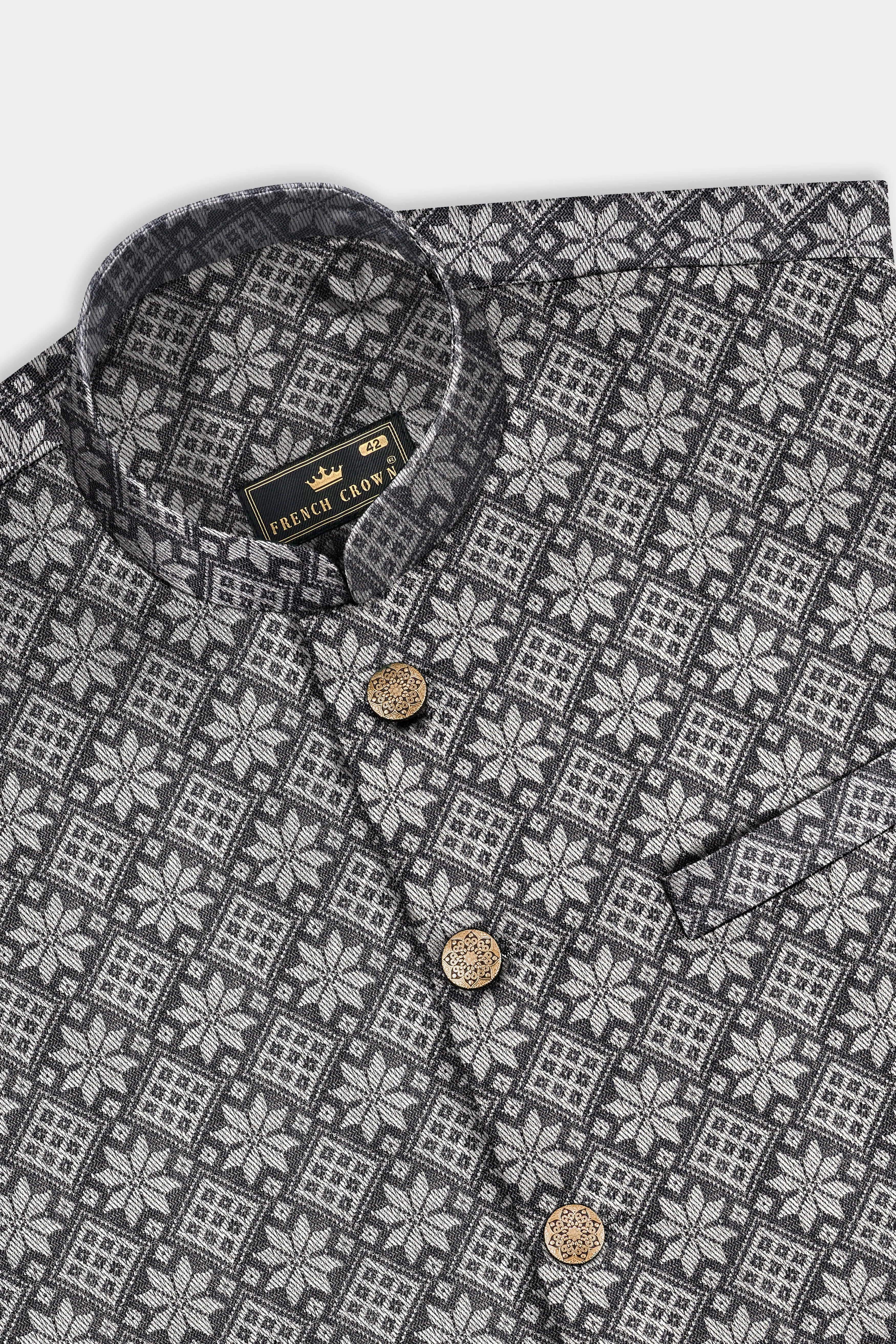 Ironside gray and Cement gray Floral Printed Nehru Jacket sold by French Crown product image thumbnail 4