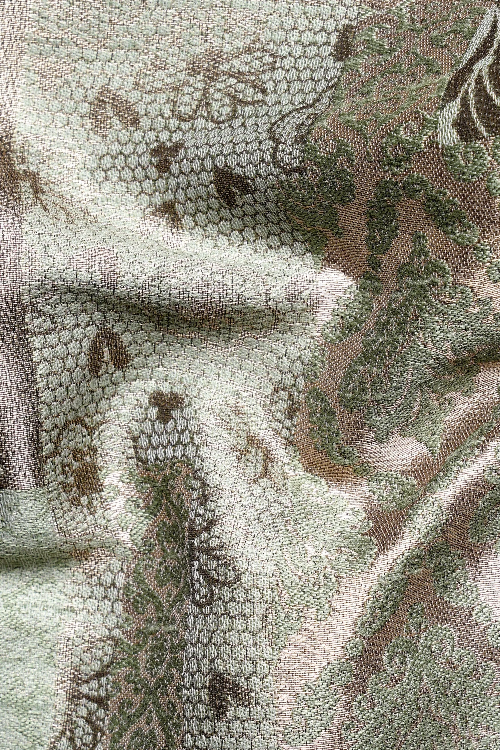 Envy Green and Opium Brown Geometric Jacquard Textured Designer Nehru Jacket sold by French Crown product image thumbnail 3