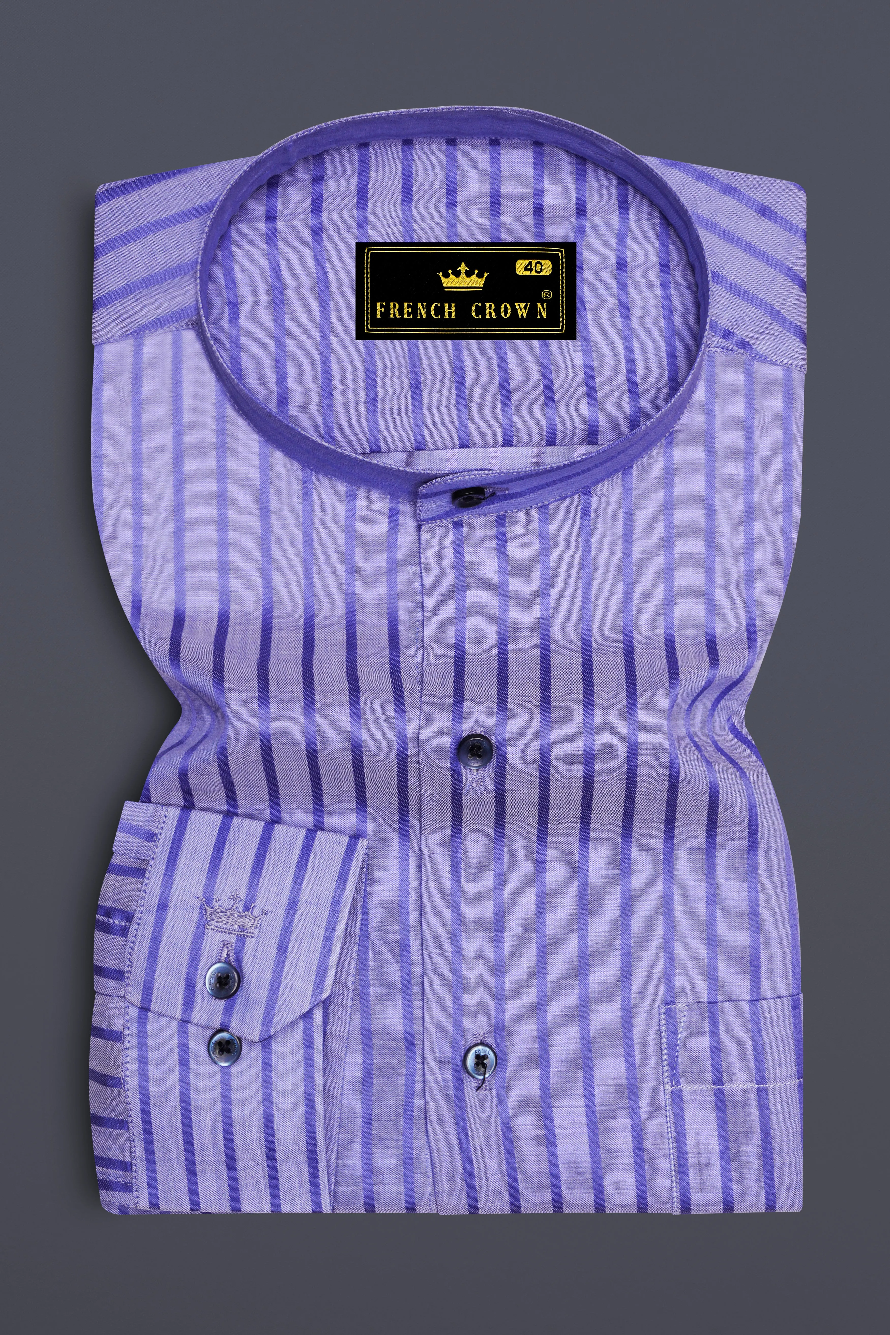Strivra-Wisteria Purple Striped Dobby Textured Super Soft Premium Cotton Semi Formal Shirt sold by French Crown product image thumbnail 4
