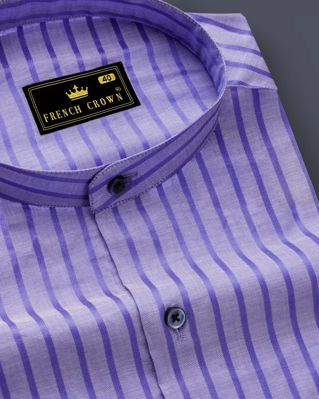 Strivra-Wisteria Purple Striped Dobby Textured Super Soft Premium Cotton Semi Formal Shirt sold by French Crown