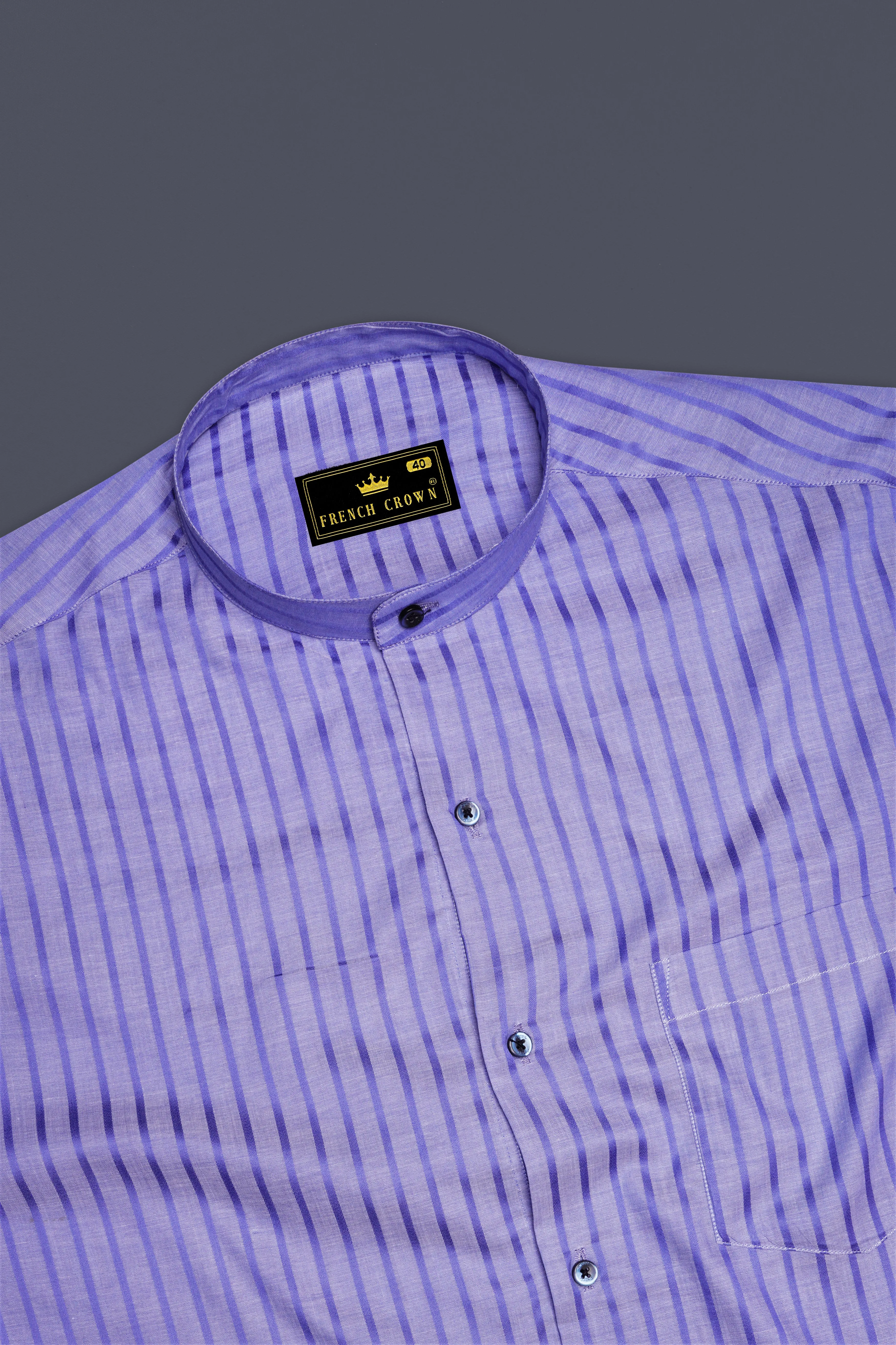 Strivra-Wisteria Purple Striped Dobby Textured Super Soft Premium Cotton Semi Formal Shirt sold by French Crown product image thumbnail 5