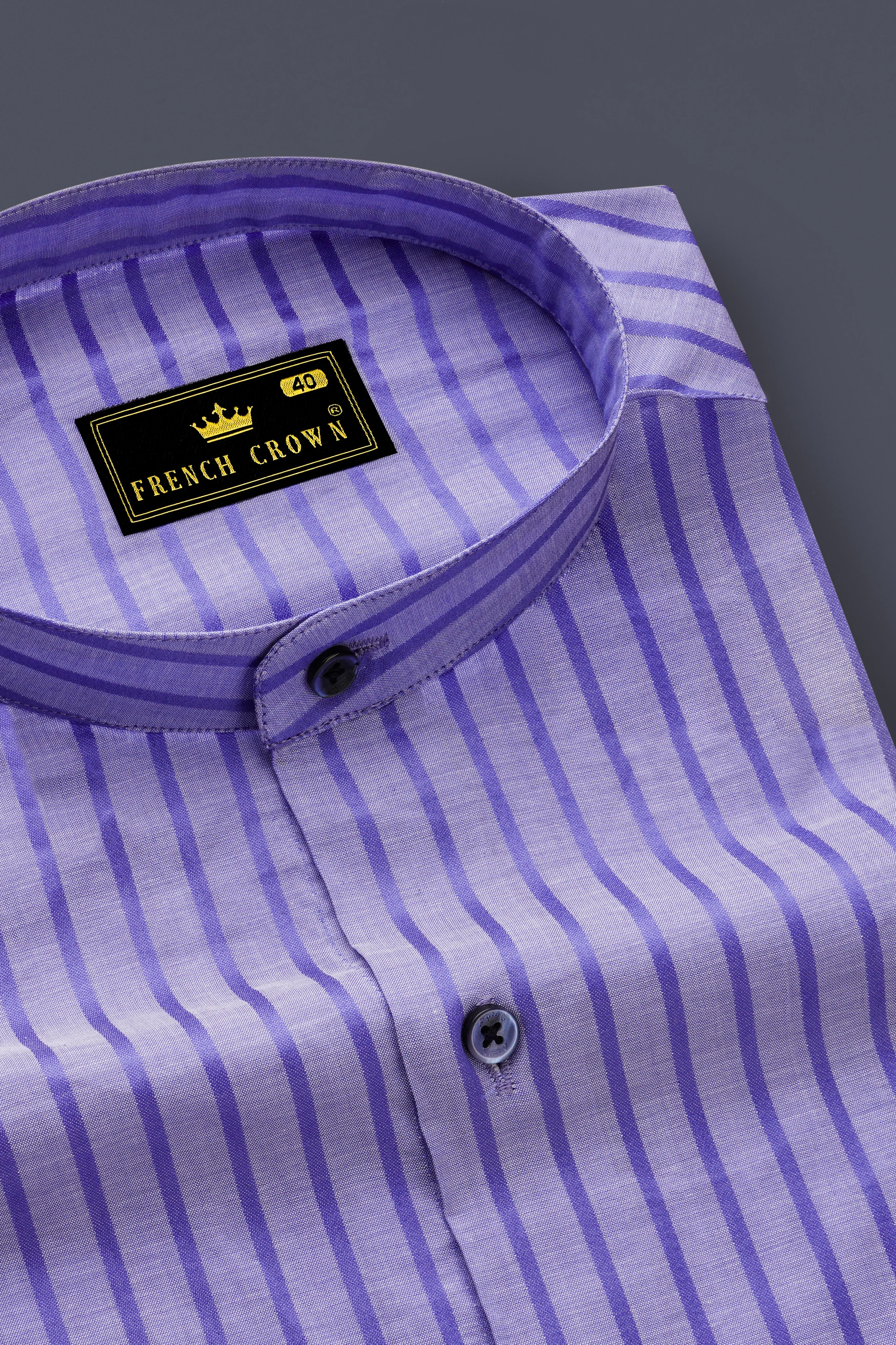 Strivra-Wisteria Purple Striped Dobby Textured Super Soft Premium Cotton Semi Formal Shirt sold by French Crown product image thumbnail 2