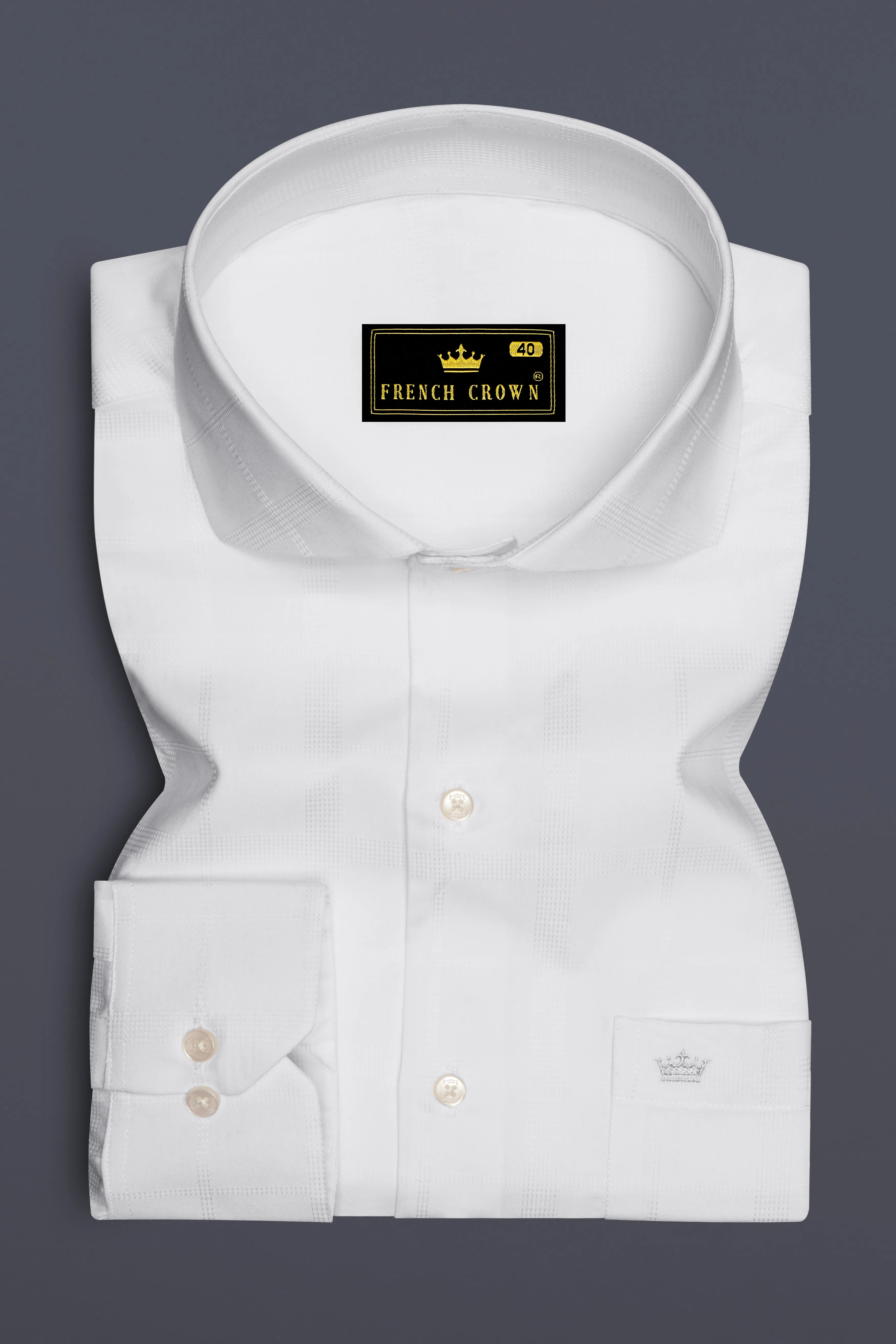Ivovira-Bright White Dobby Textured Premium Giza Cotton Cut Away Dress Shirt sold by French Crown product image thumbnail 4