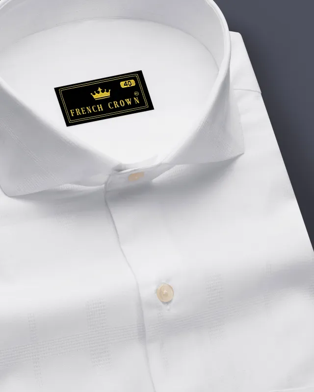 Ivovira-Bright White Dobby Textured Premium Giza Cotton Cut Away Dress Shirt sold by French Crown