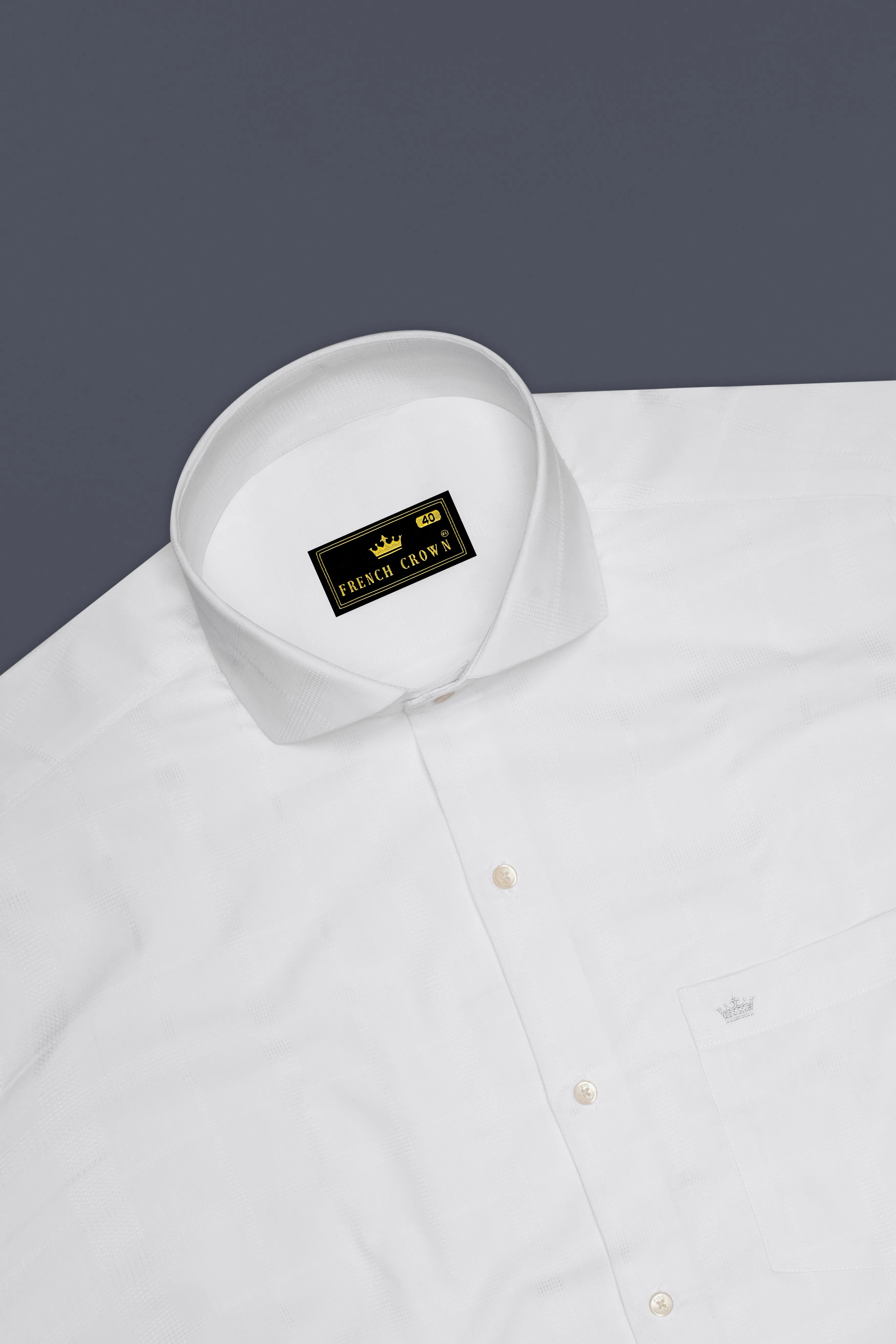 Ivovira-Bright White Dobby Textured Premium Giza Cotton Cut Away Dress Shirt sold by French Crown product image thumbnail 5