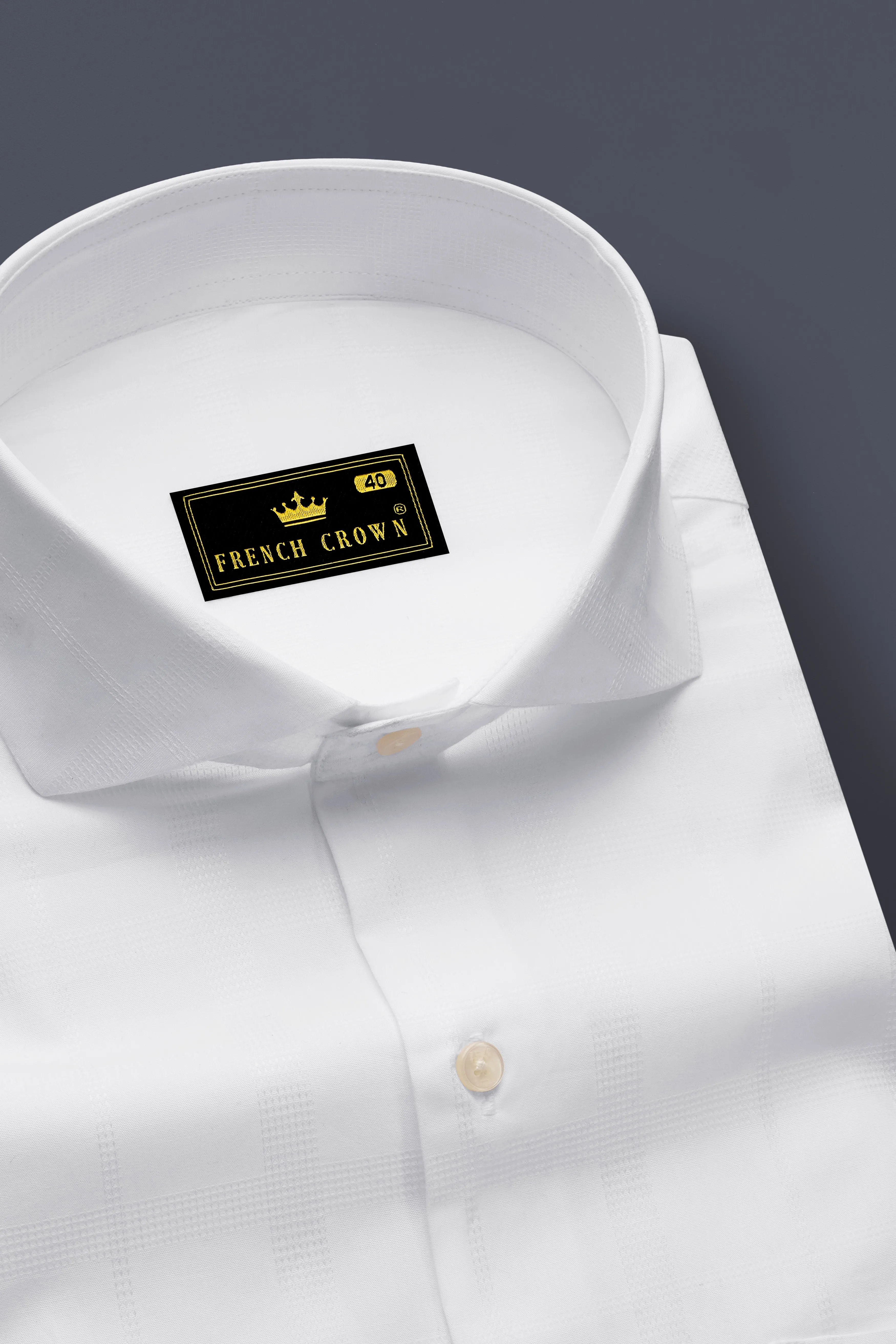 Ivovira-Bright White Dobby Textured Premium Giza Cotton Cut Away Dress Shirt sold by French Crown product image thumbnail 2