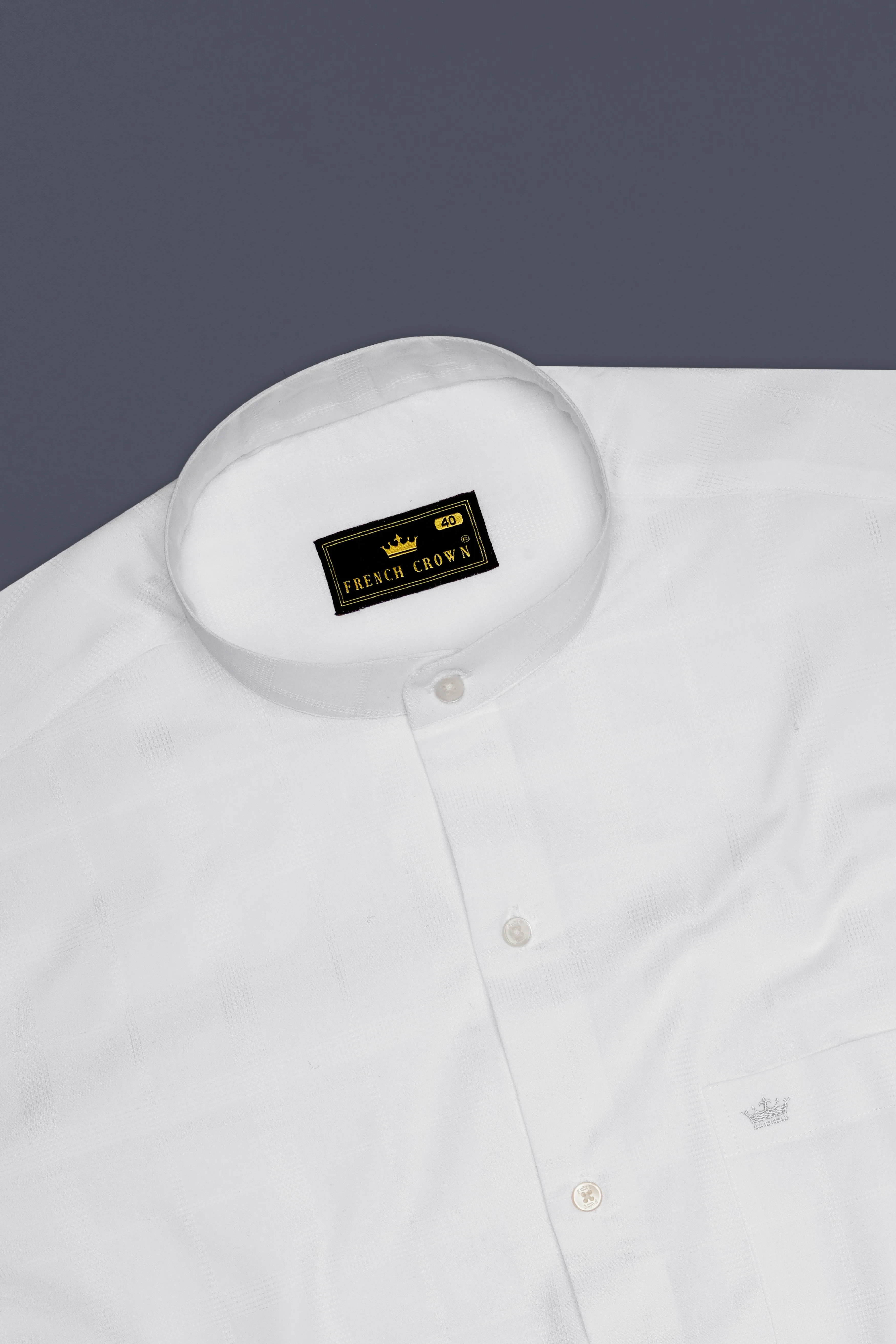 Ivovira-Bright White Dobby Textured Premium Giza Cotton Semi Formal Mandarin Shirt sold by French Crown product image thumbnail 5