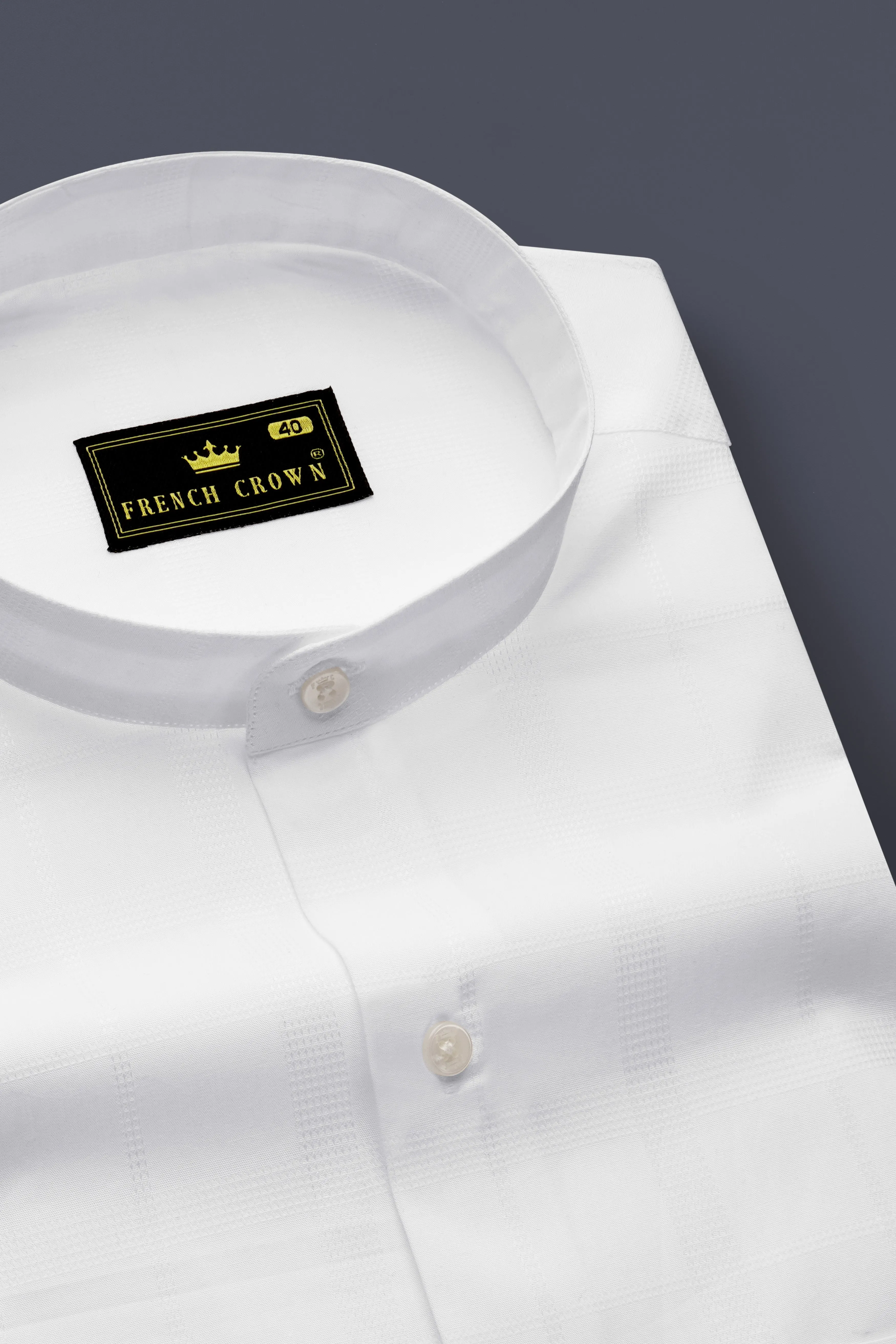 Ivovira-Bright White Dobby Textured Premium Giza Cotton Semi Formal Mandarin Shirt sold by French Crown product image thumbnail 2