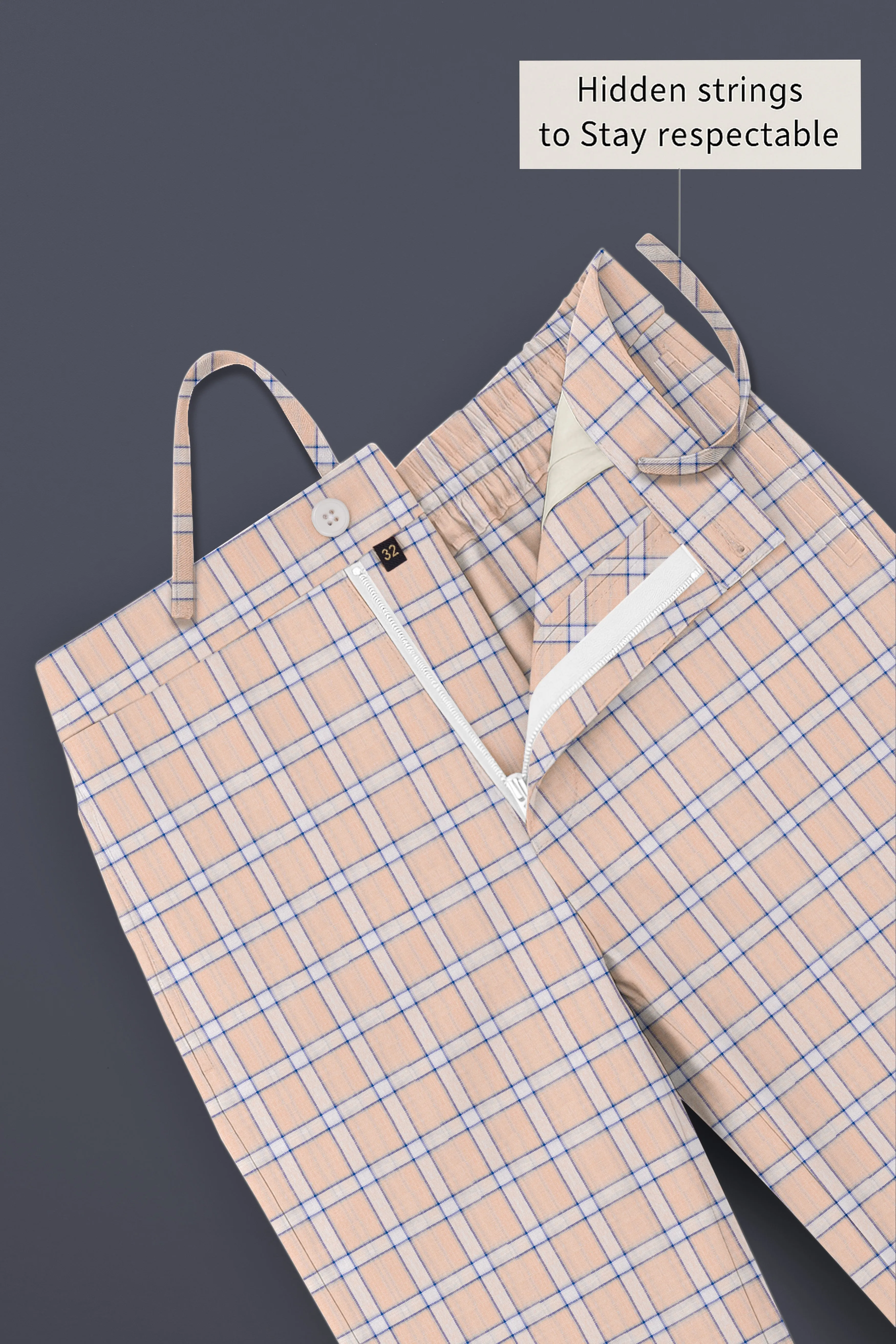 Plaivora-Pavlova Peach Plaid Luxurious Linen Lounge Pant sold by French Crown product image thumbnail 5