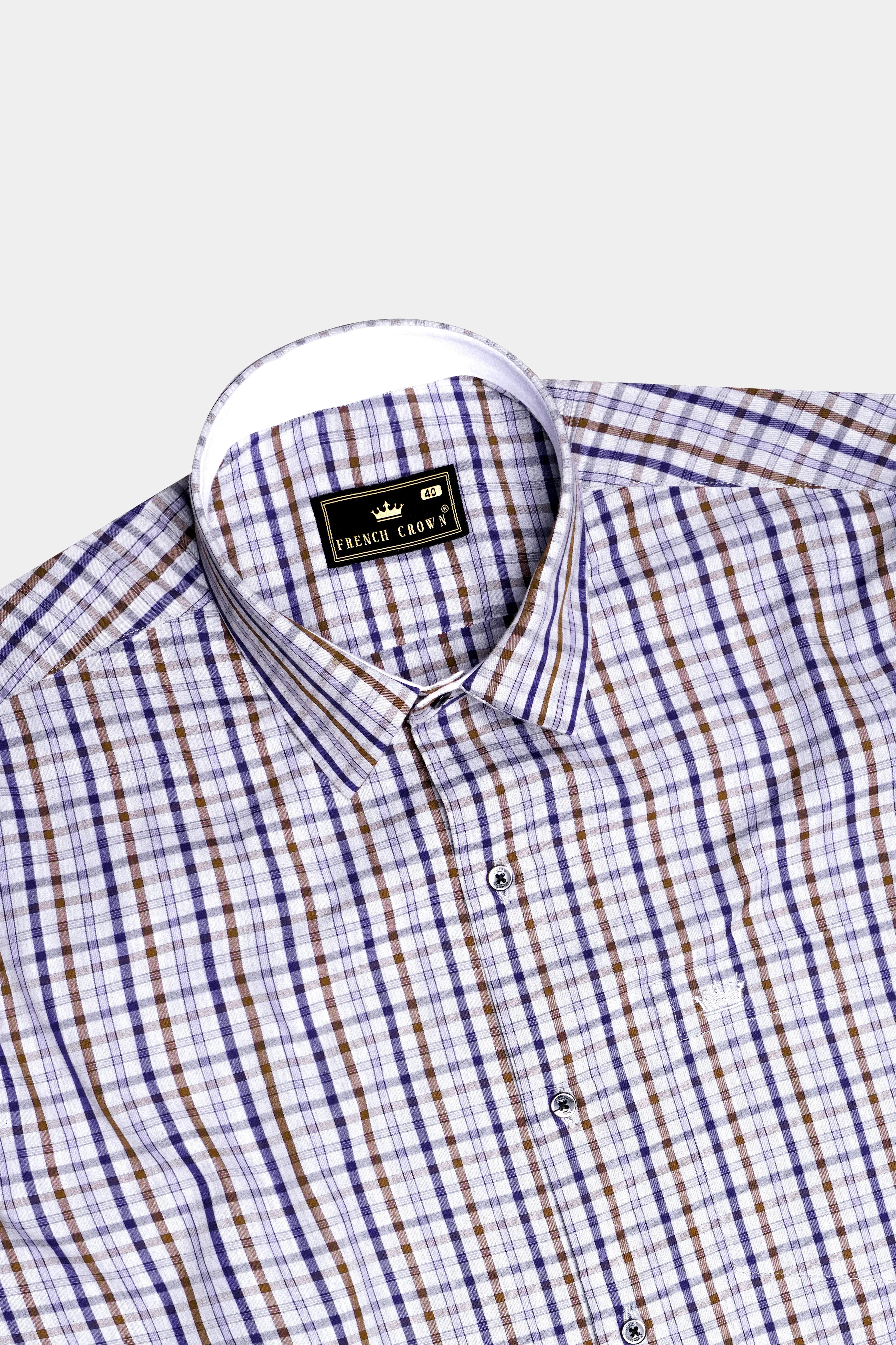 Platinum Grey with Purply Blue and Otter Brown Plaid Poplin Giza Cotton Shirt sold by French Crown product image thumbnail 5