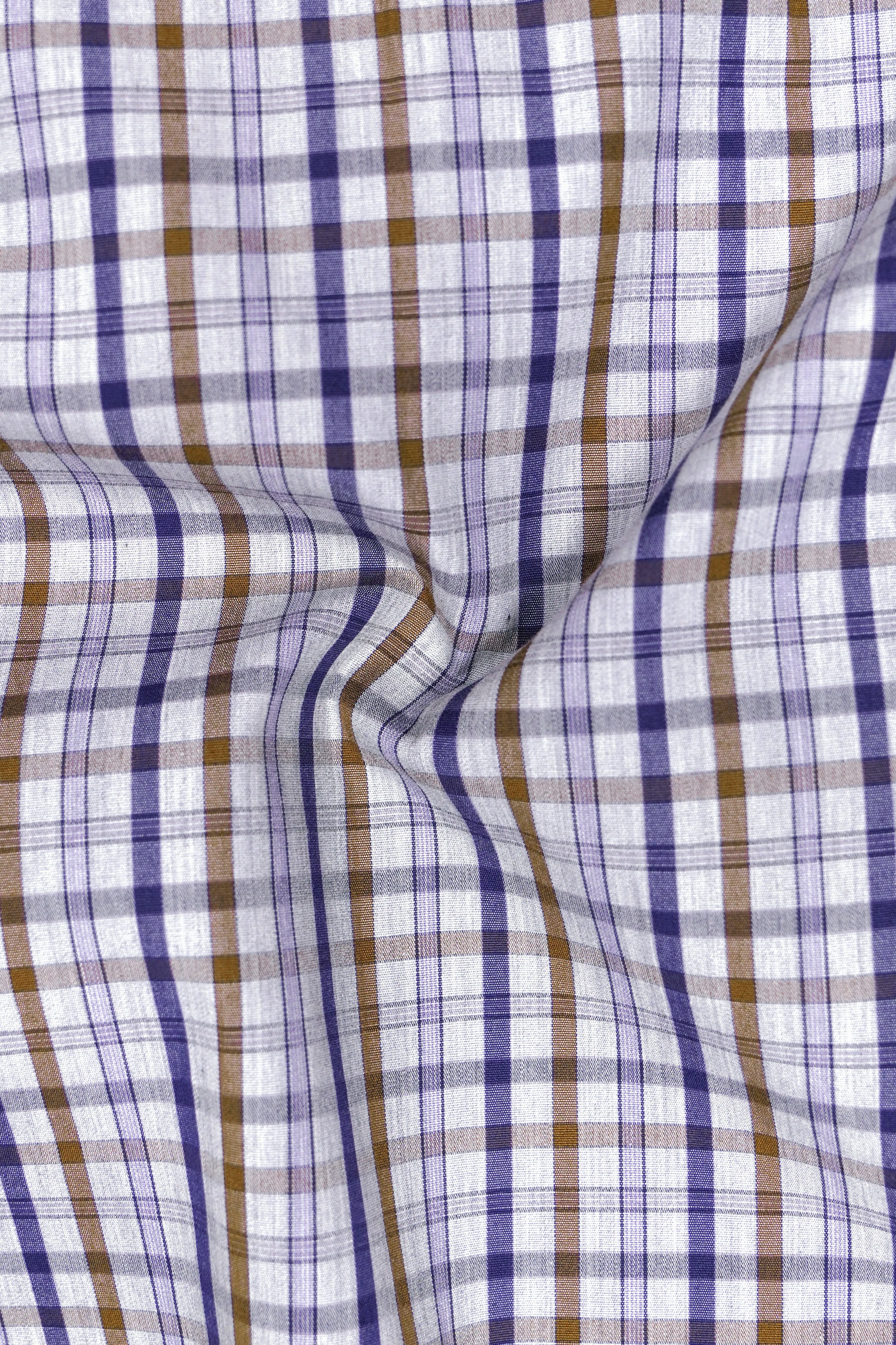 Platinum Grey with Purply Blue and Otter Brown Plaid Poplin Giza Cotton Shirt sold by French Crown product image thumbnail 3