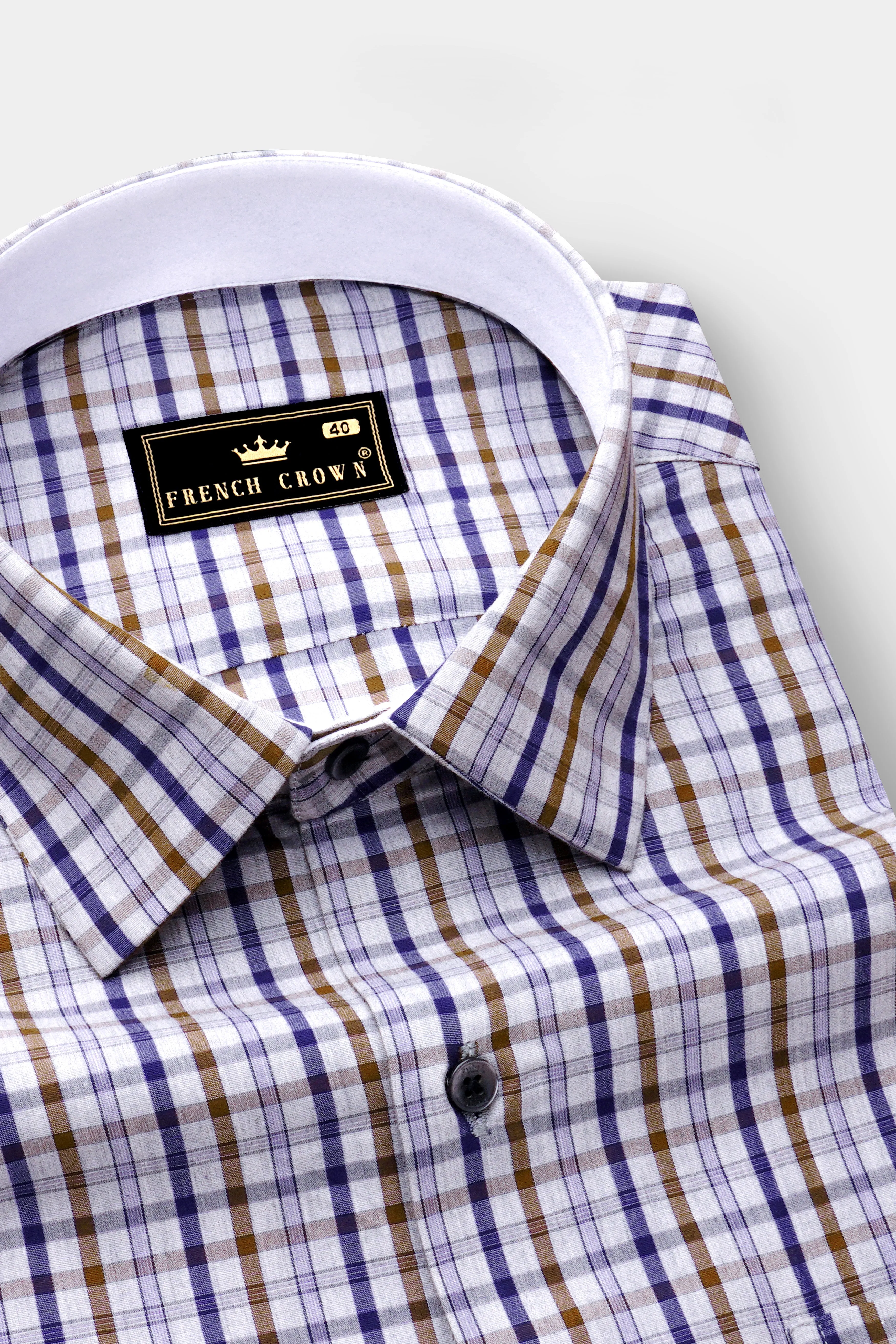 Platinum Grey with Purply Blue and Otter Brown Plaid Poplin Giza Cotton Shirt sold by French Crown product image thumbnail 2