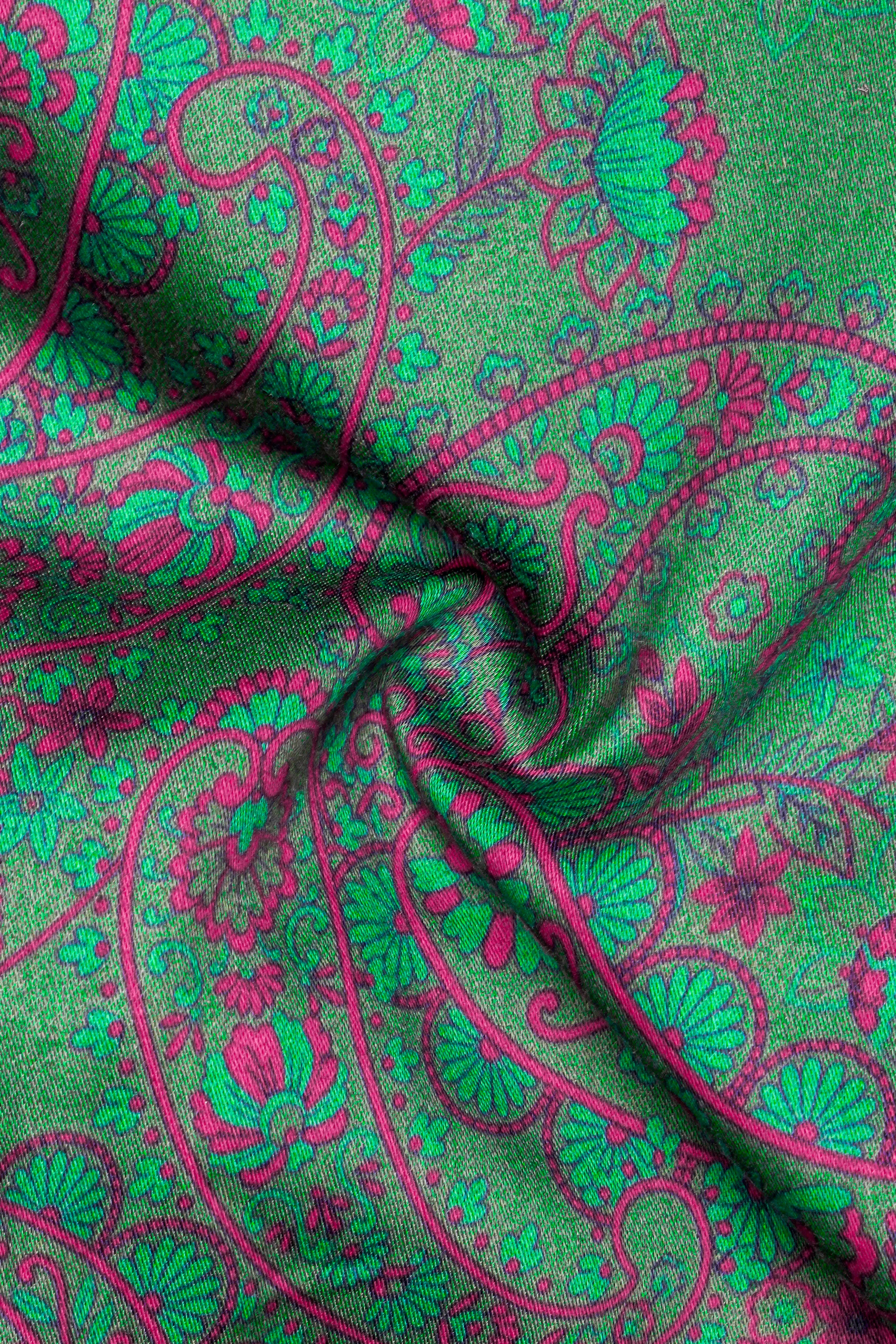 Paisvion-Lichen Green With Violet Pink Paisley Printed Subtle Sheen Super Soft Premium Cotton Semi Formal Shirt sold by French Crown product image thumbnail 3