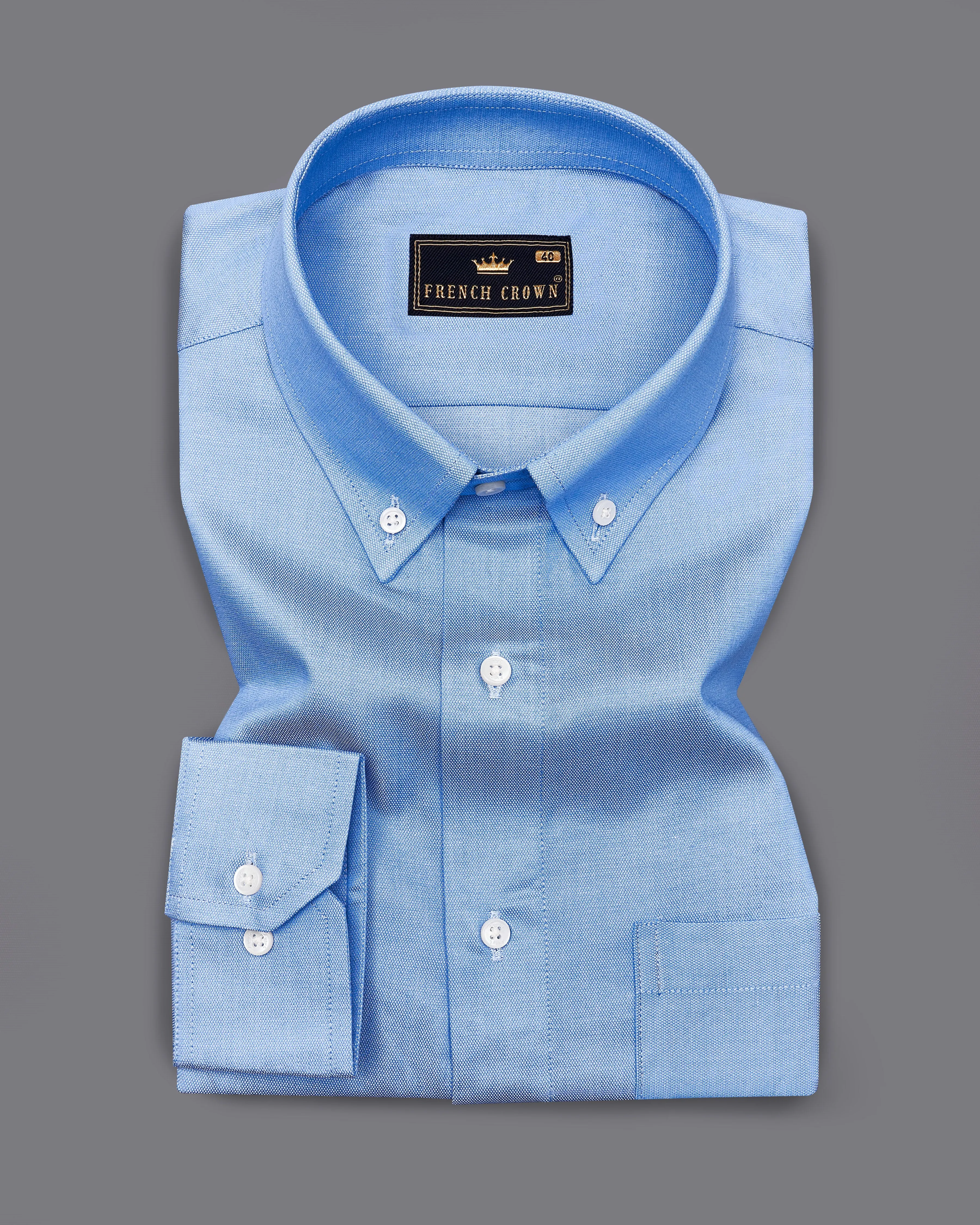 Glacier Blue Dobby Textured Premium Giza Cotton Shirt sold by French Crown product image thumbnail 3