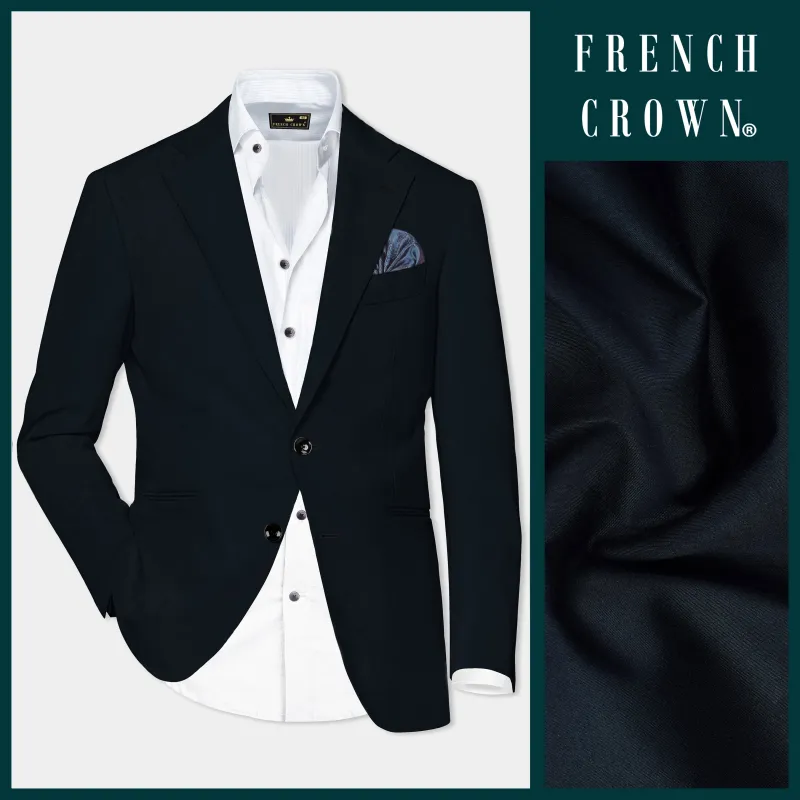 Cinder Blue Solid Wool Rich Single Breasted Blazer sold by French Crown