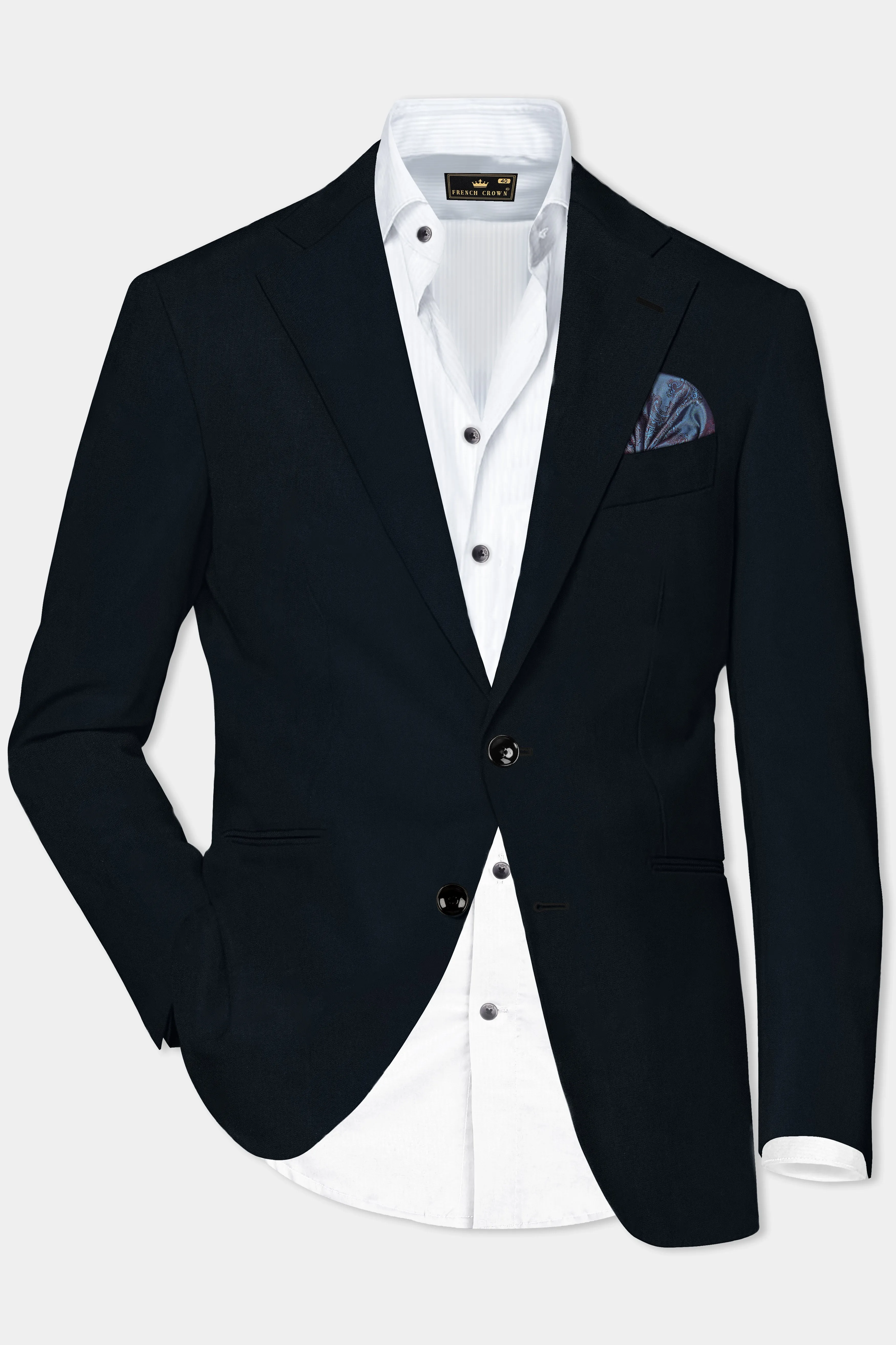 Cinder Blue Solid Wool Rich Single Breasted Blazer sold by French Crown product image thumbnail 2