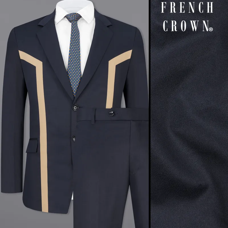 Thunder Blue with Brown Patch Work Premium Cotton Designer Suit sold by French Crown