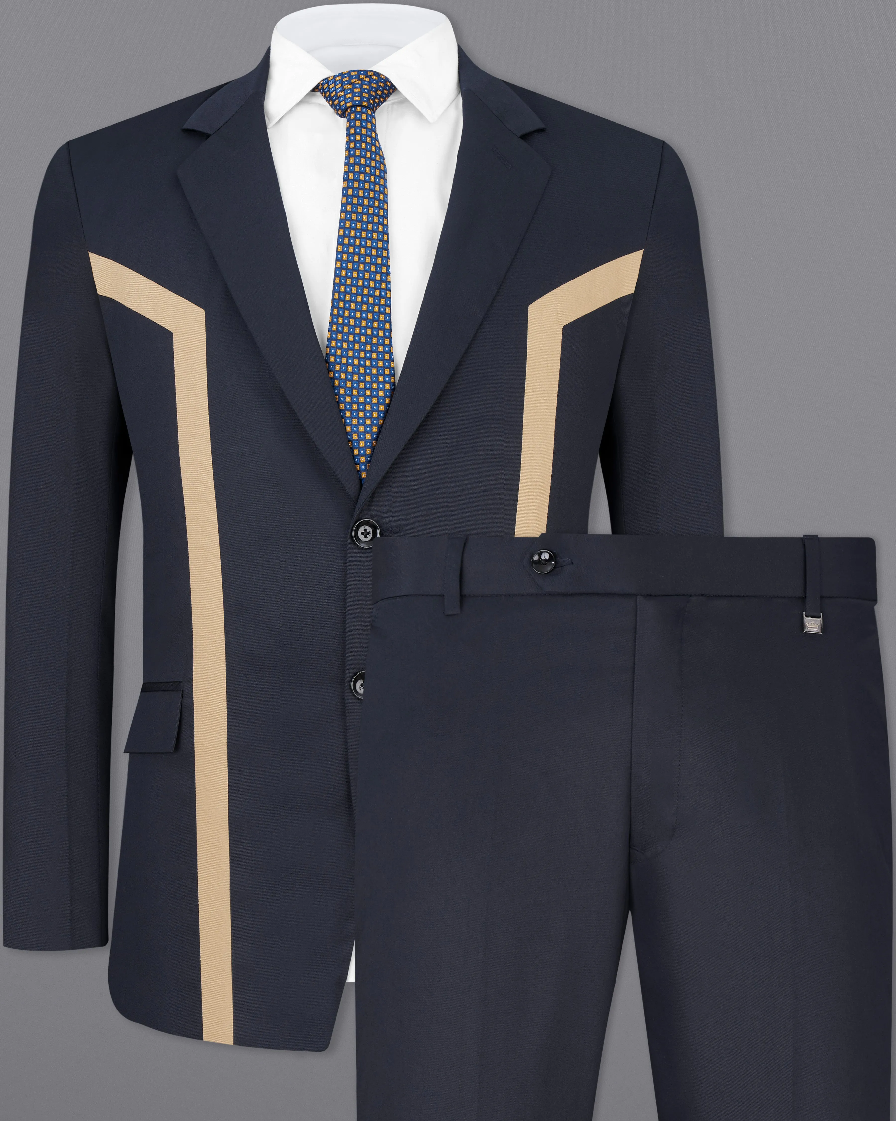 Thunder Blue with Brown Patch Work Premium Cotton Designer Suit sold by French Crown product image thumbnail 2
