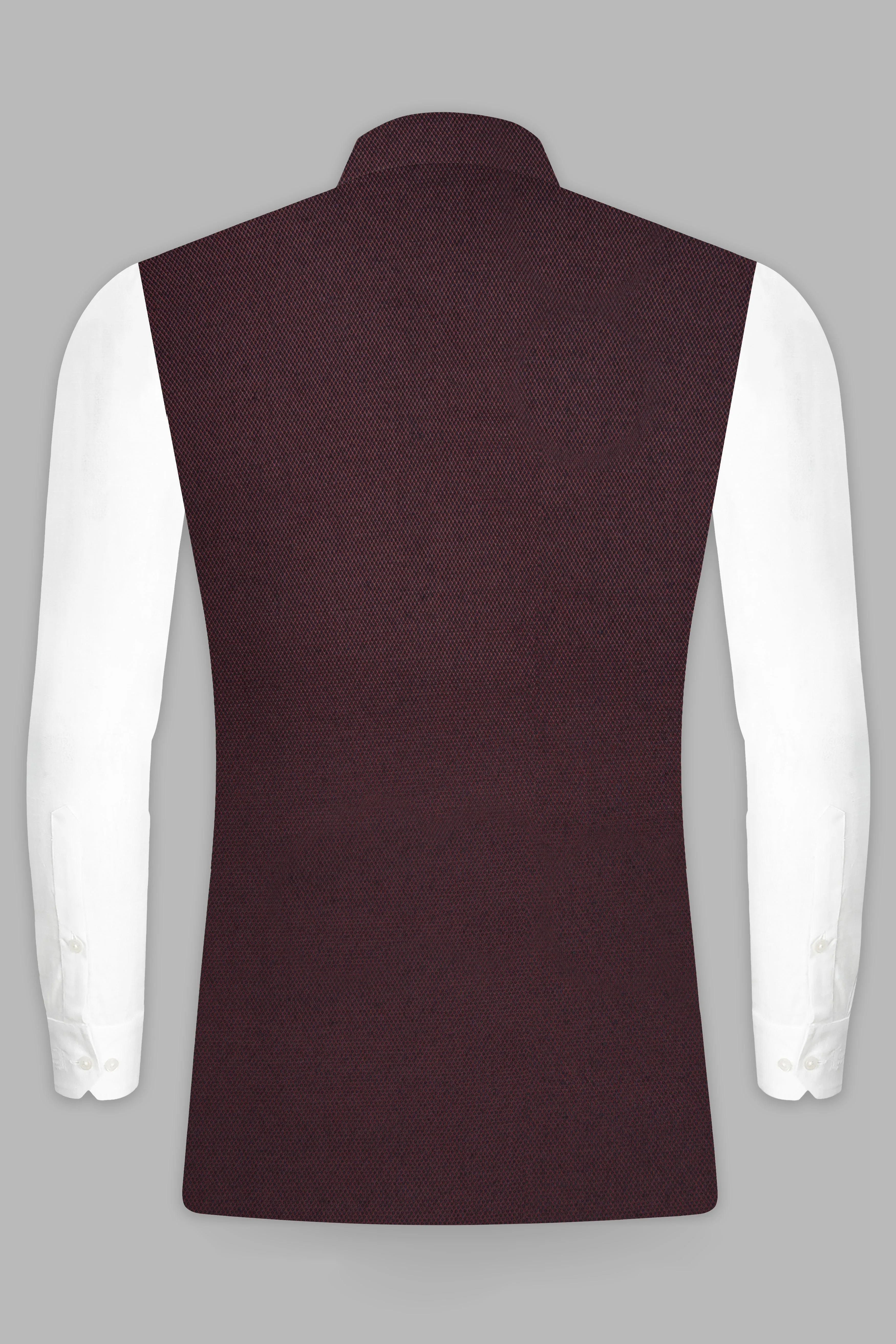 Eclipse Maroon Textured Wool Rich Nehru Jacket sold by French Crown product image thumbnail 5