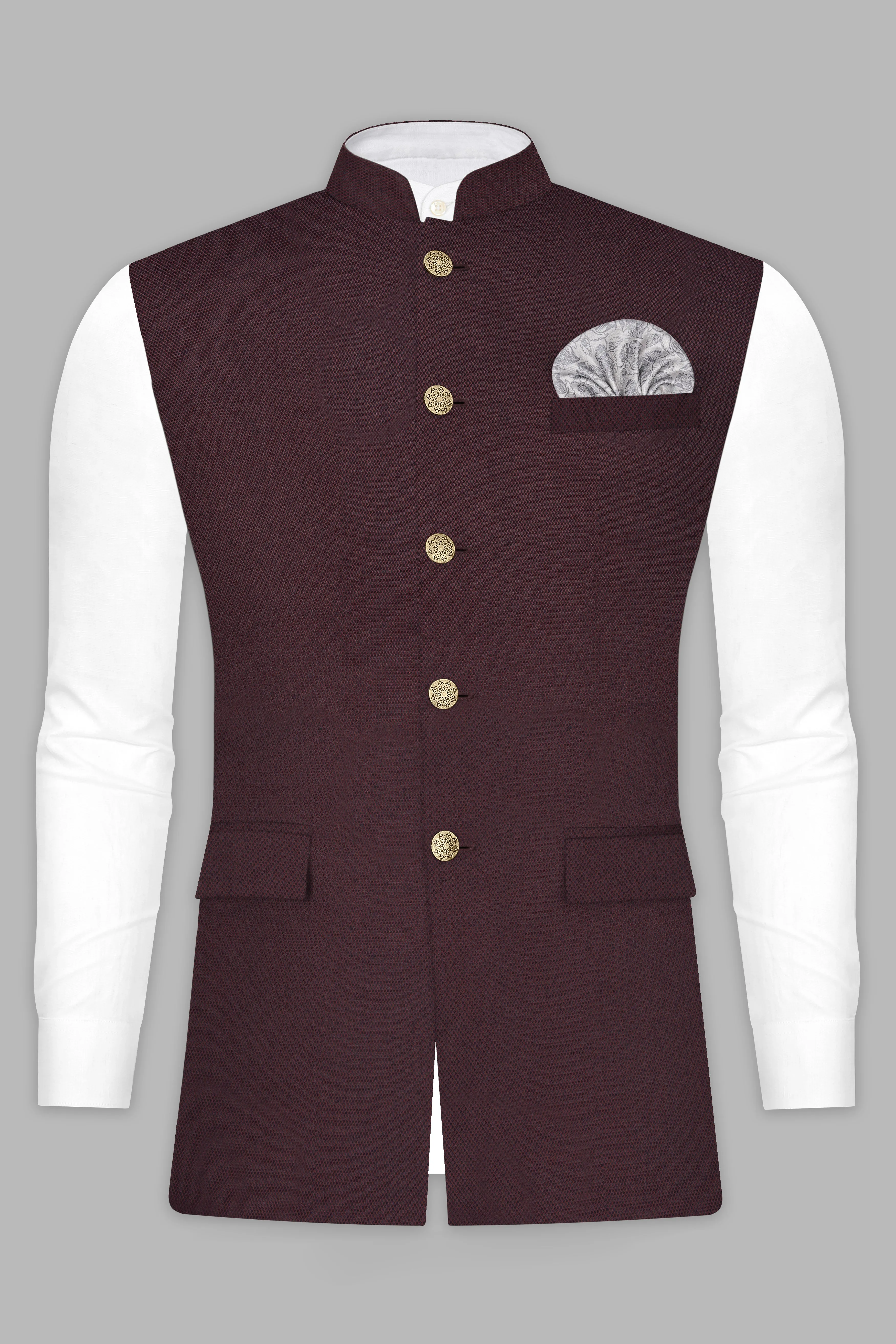 Eclipse Maroon Textured Wool Rich Nehru Jacket sold by French Crown product image thumbnail 2