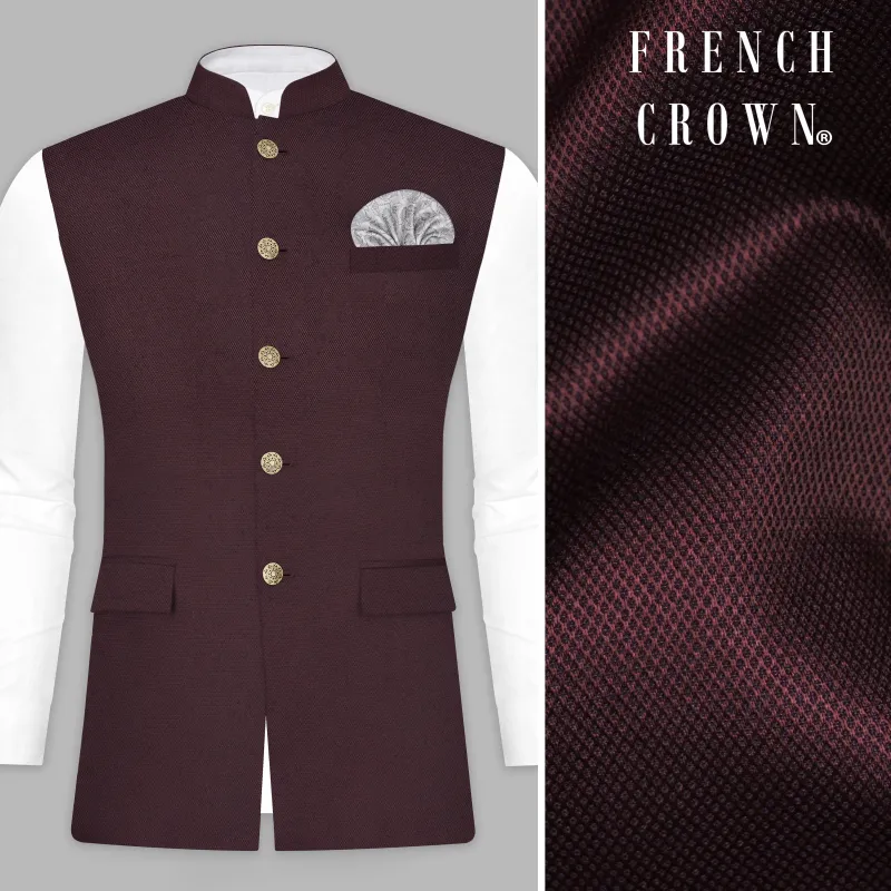 Eclipse Maroon Textured Wool Rich Nehru Jacket sold by French Crown