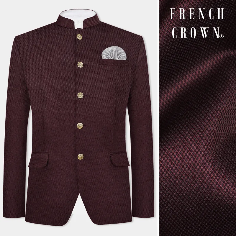 Eclipse Maroon Textured Wool Rich Bandhgala Blazer sold by French Crown