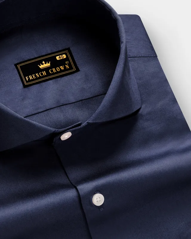 Cerulean-Tealish Blue Solid Subtle Sheen Super Soft Premium Cotton Cut Away Collar Dress Shirt sold by French Crown