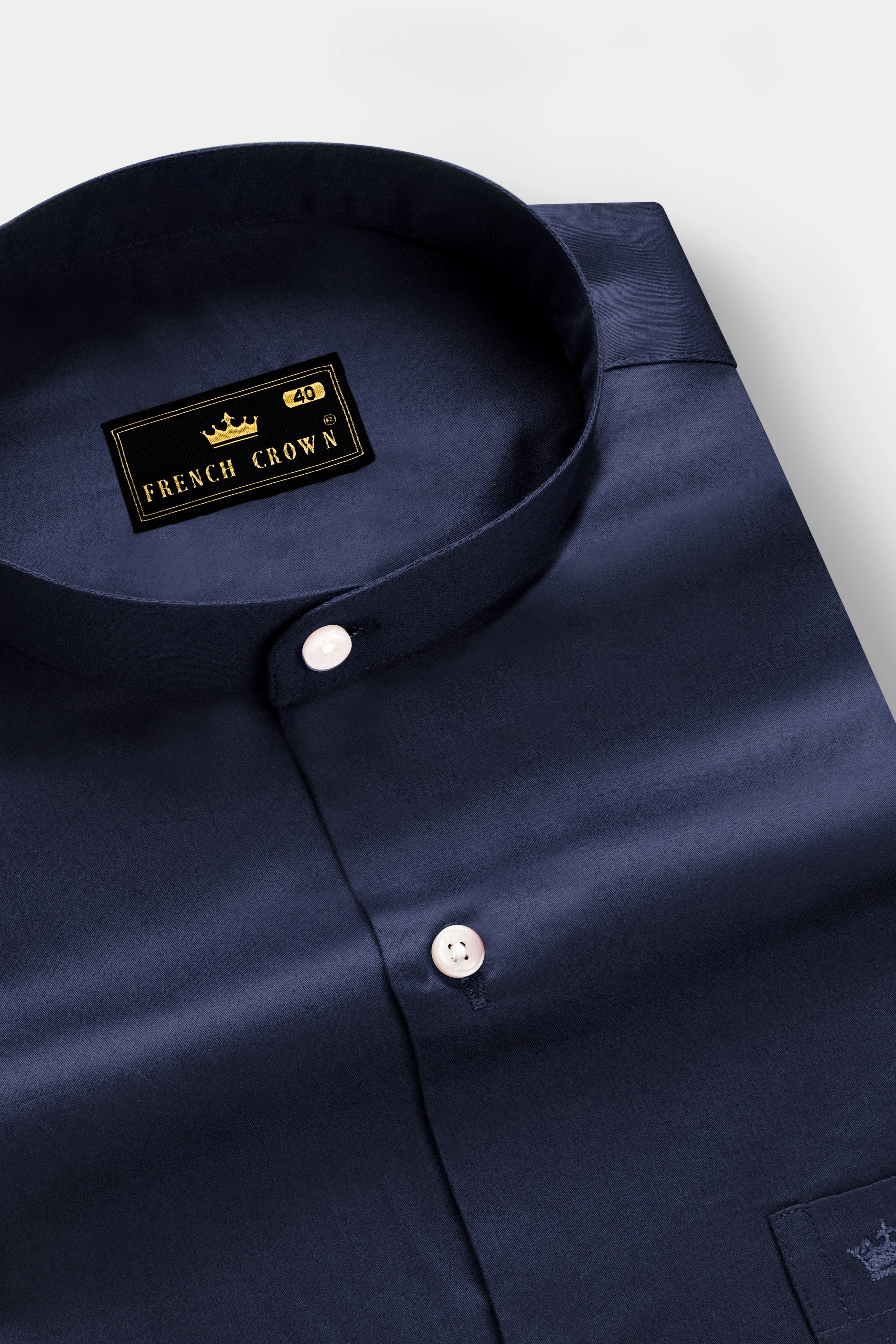 Cerulean-Tealish Blue Solid Subtle Sheen Super Soft Premium Cotton Semi Formal Mandarin Collar Shirt sold by French Crown product image thumbnail 2