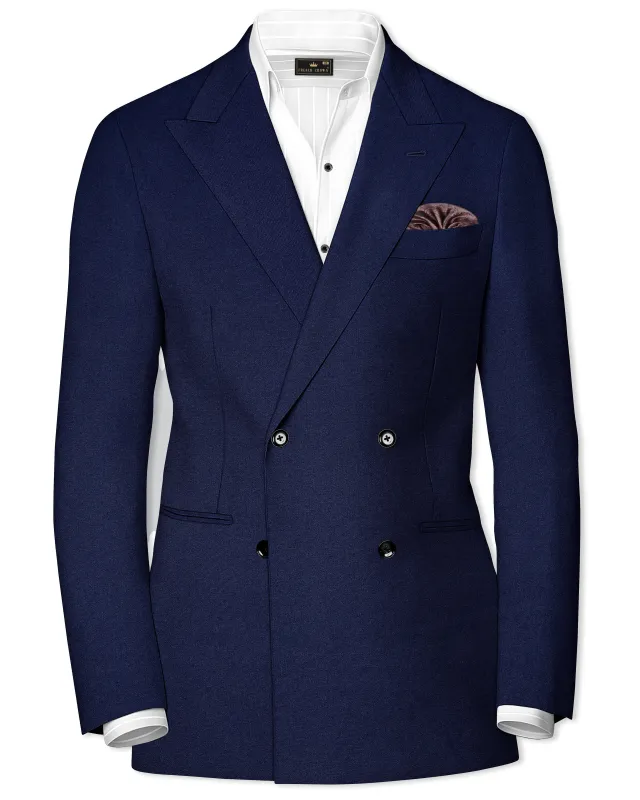 Flyvire-Firefly Blue Wool Rich Double Breasted Stretchable traveler Blazer sold by French Crown