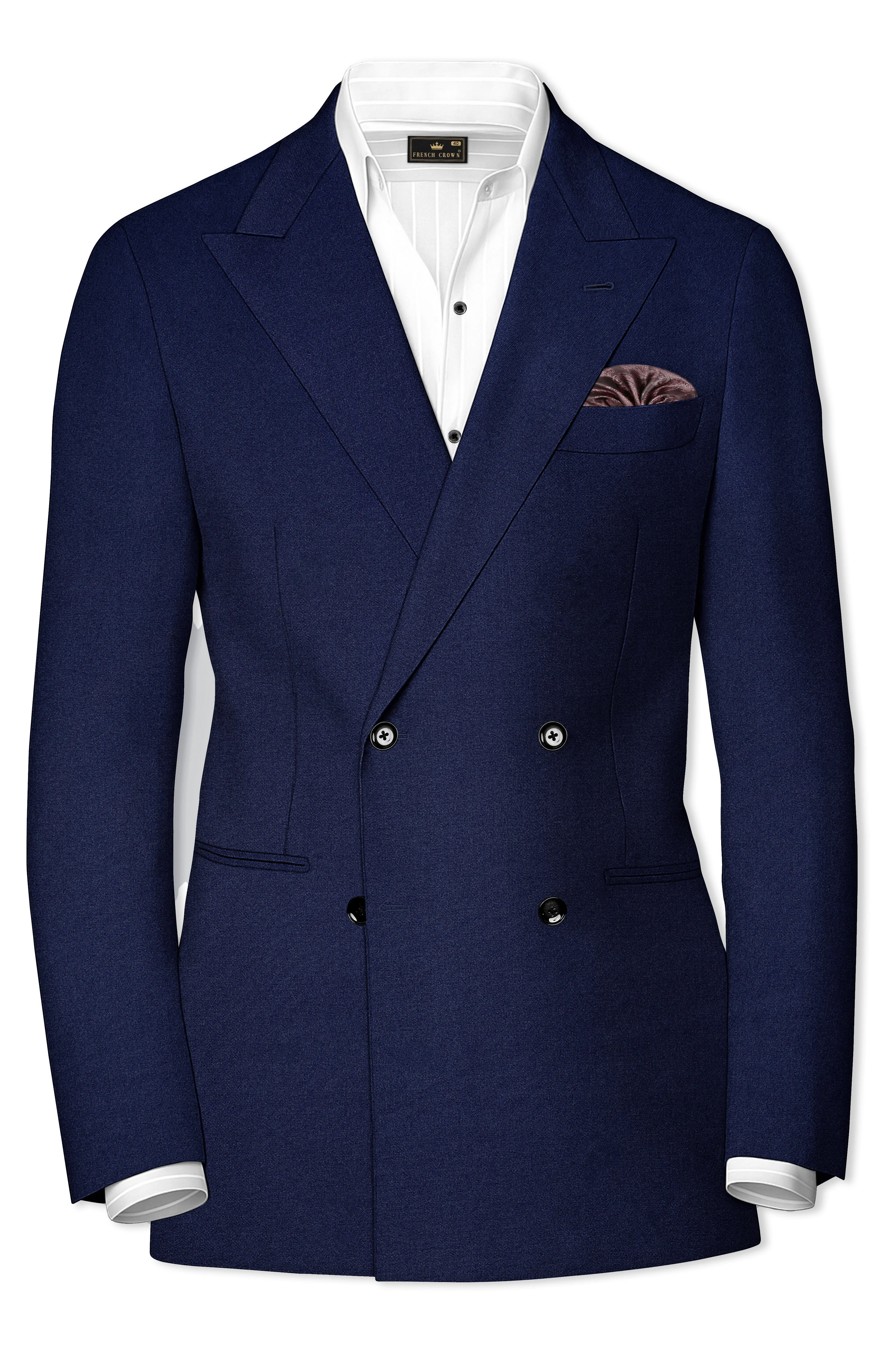 Flyvire-Firefly Blue Wool Rich Double Breasted Stretchable traveler Blazer sold by French Crown product image thumbnail 2