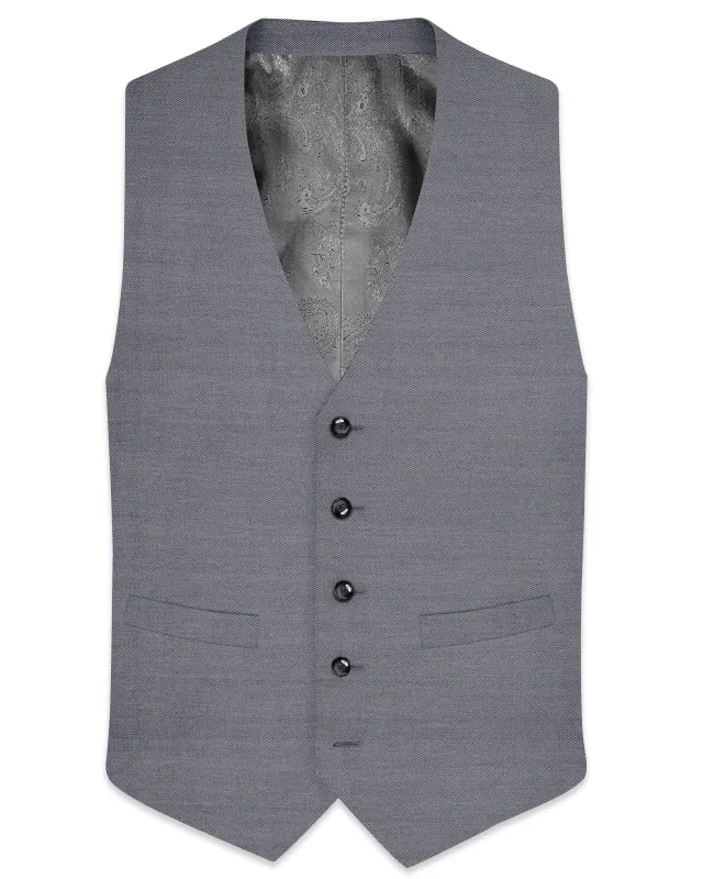Herrivell-Martinique Blue Herringbone Textured Wool Rich Waistcoat made by French Crown