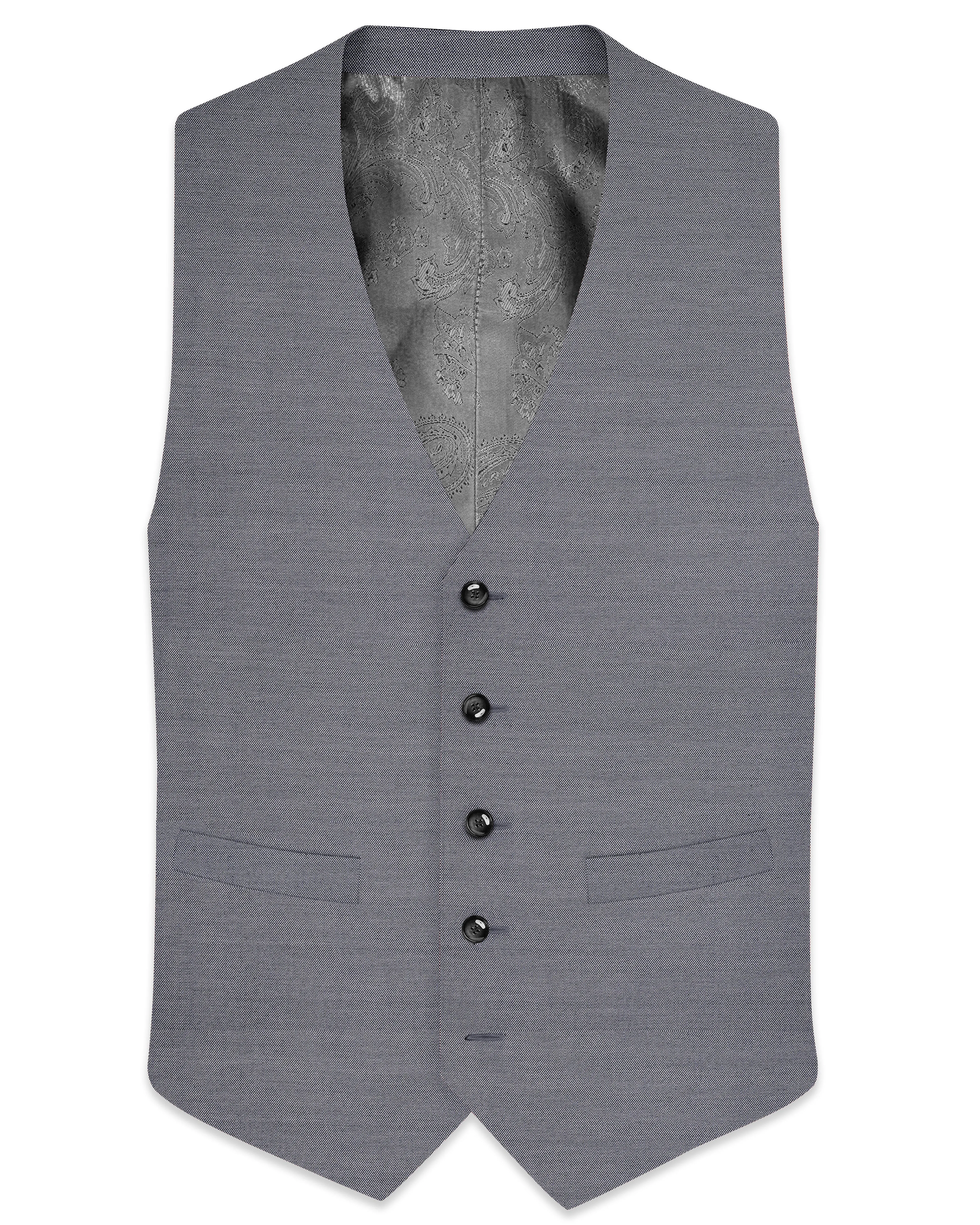 Herrivell-Martinique Blue Herringbone Textured Wool Rich Waistcoat sold by French Crown