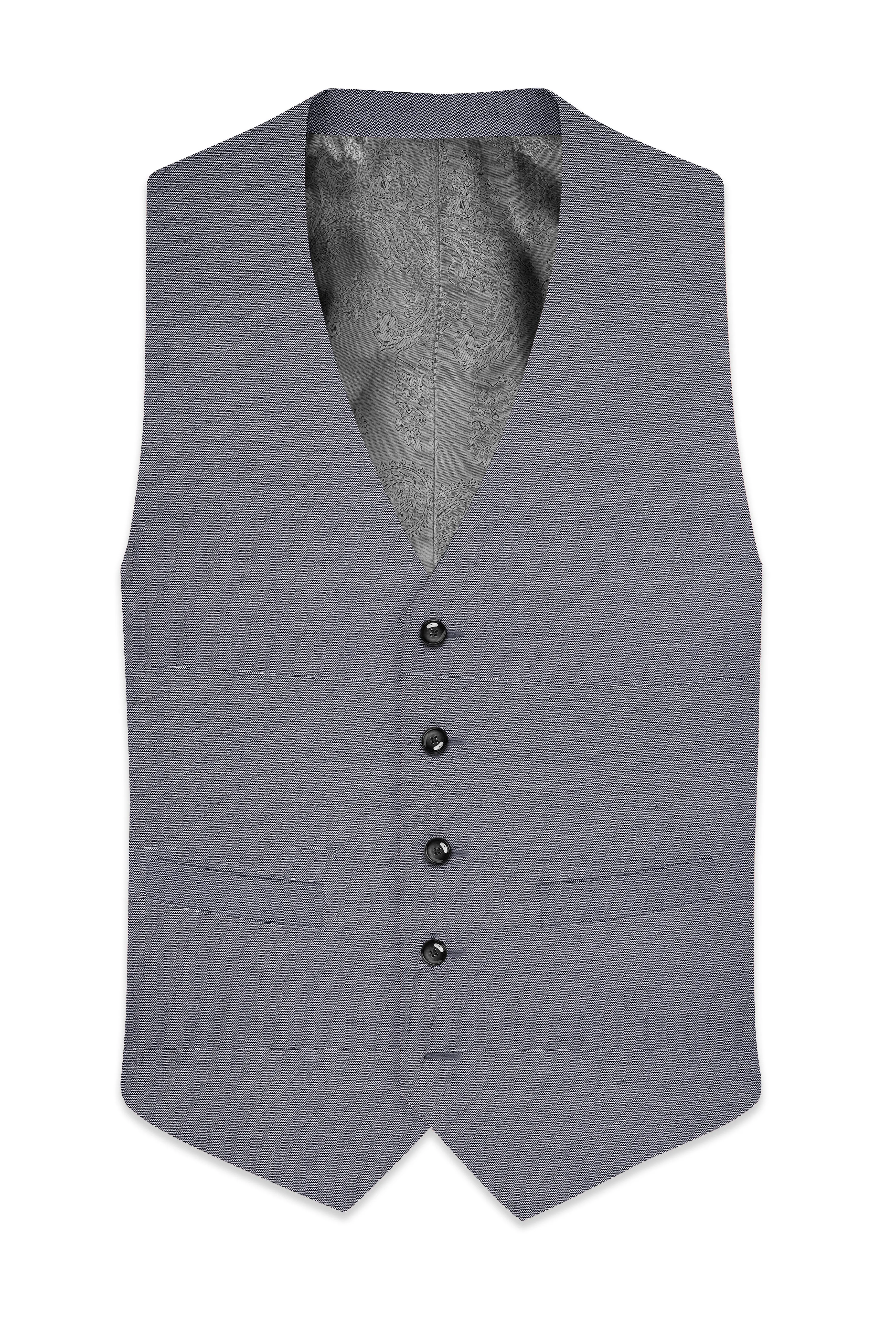 Herrivell-Martinique Blue Herringbone Textured Wool Rich Waistcoat sold by French Crown product image thumbnail 2