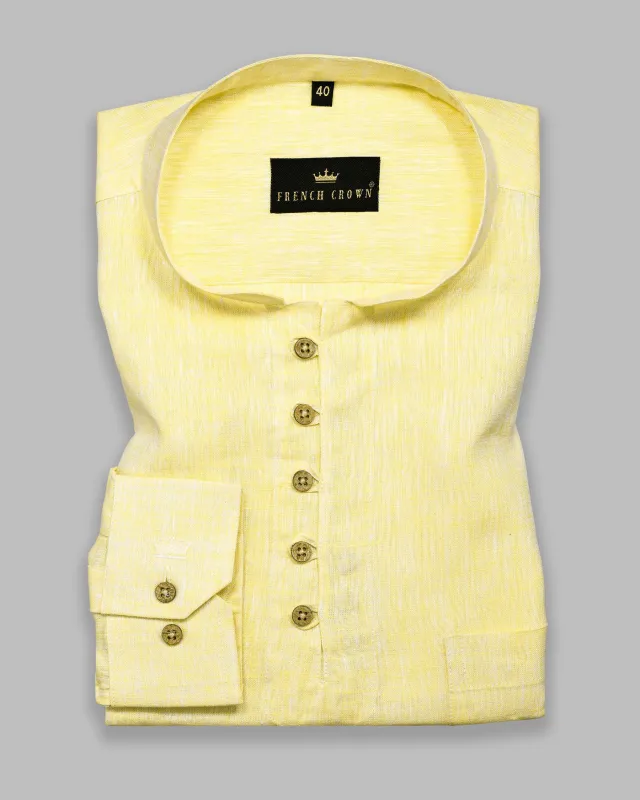 Chamois Yellow Luxurious Linen Kurta Shirt sold by French Crown