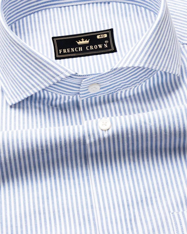 Glaucous Blue and White Striped Royal Oxford Shirt sold by French Crown