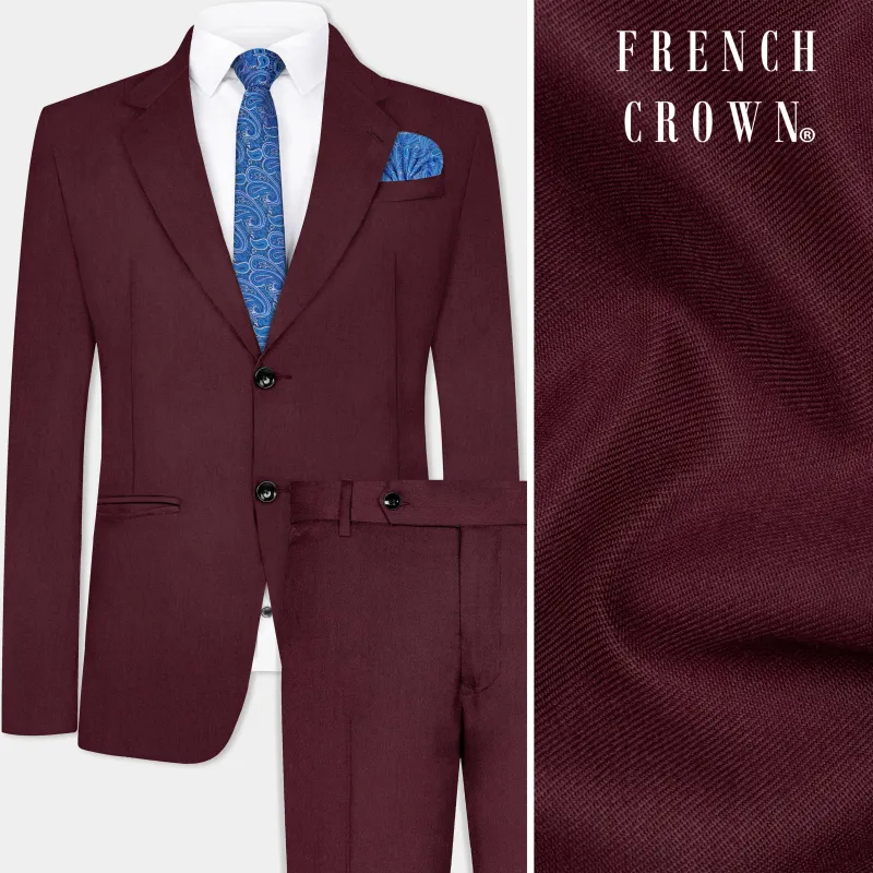 Tamarind Maroon Wool Blend Single Breasted Suit made by French Crown