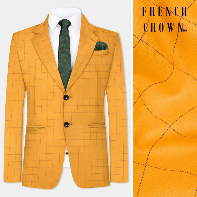 Cantaloupe Yellow herringbone Windowpane Single Breasted Blazer sold by French Crown