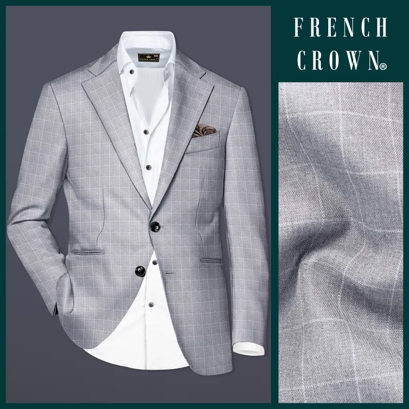 Heritage-Nobel Gray Plaid Wool Rich Single Breasted Blazer sold by French Crown
