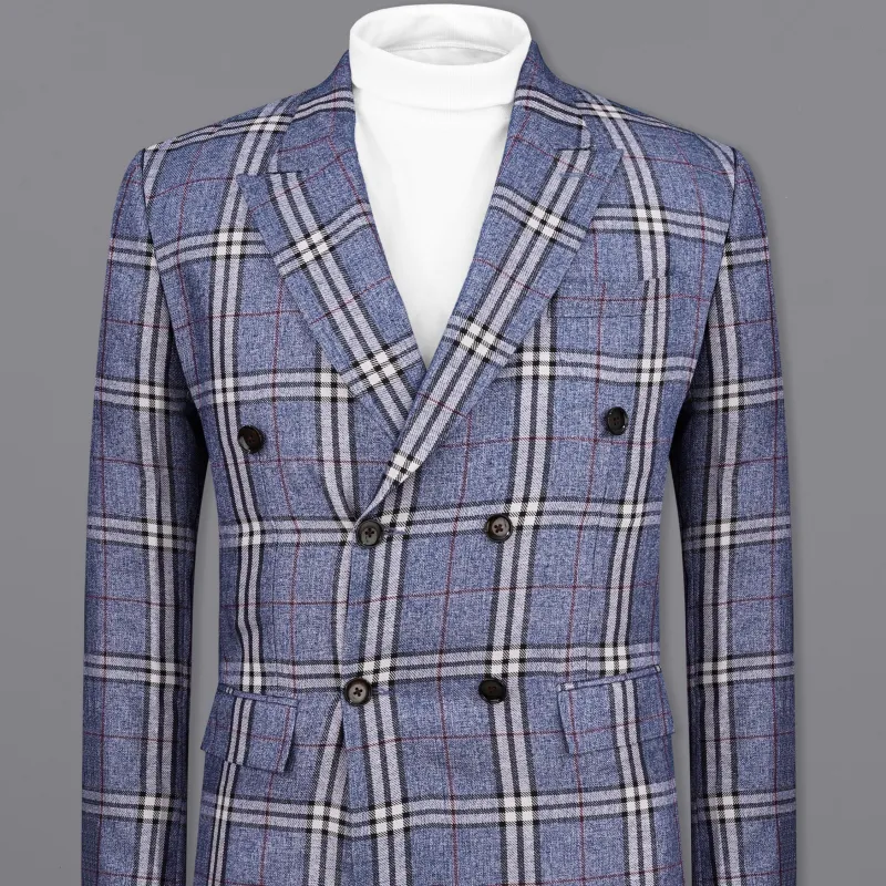 Fiord Blue Plaid Double Breasted Blazer sold by French Crown