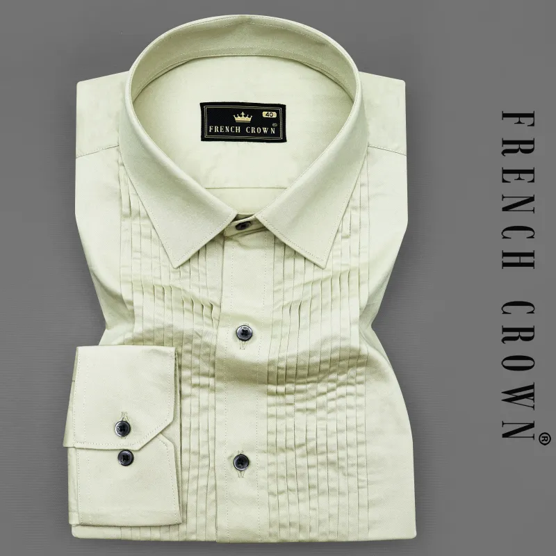 Coriander Green Subtle Sheen Snake Pleated Super Soft Premium Cotton Tuxedo Shirt sold by French Crown