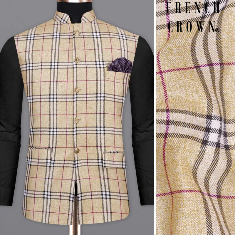 Sorrell Brown with Acadia Black Plaid Bandhgala Nehru Jacket sold by French Crown