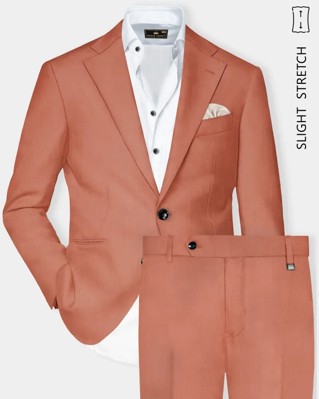 Spiced Sunset-Salmon Orange Solid Wool Rich Single Breasted Slight Stretch Suit sold by French Crown