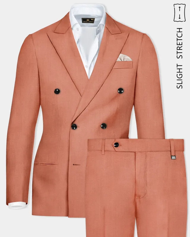 Spiced Sunset-Salmon Orange Solid Wool Rich Double Breasted Slight Stretch Suit sold by French Crown