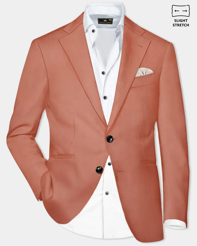 Spiced Sunset-Salmon Orange Solid Wool Rich Single Breasted Slight Stretch Blazer sold by French Crown