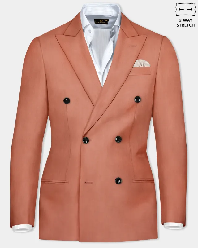 Spiced Sunset-Salmon Orange Solid Wool Rich Double Breasted Slight Stretch Blazer sold by French Crown