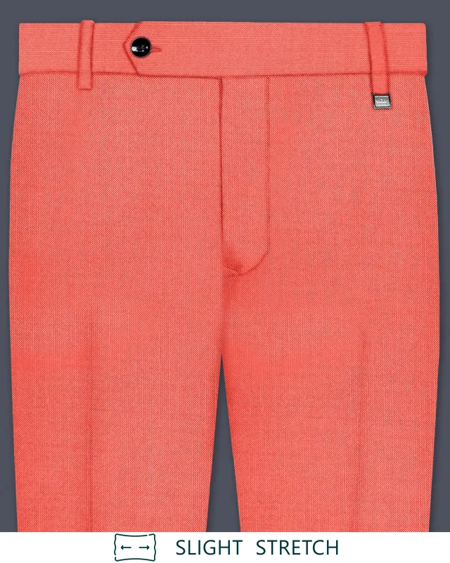 Aurora-Salmon Orange Solid Wool Rich Slight Stretch Waistband Pant sold by French Crown
