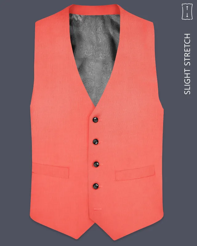 Aurora-Salmon Orange Solid Wool Rich Slight Stretch Waistcoat sold by French Crown