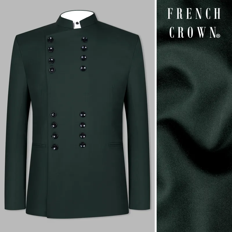 Celtic Green Wool Rich Bandhgala Designer Blazer sold by French Crown